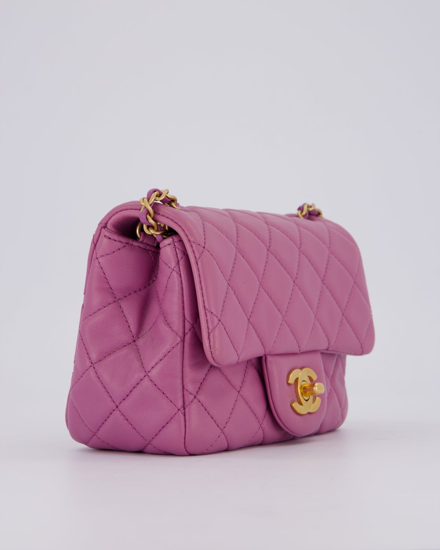 Chanel Purple Pearl Crush Mini Flap Bag In Lambskin Leather With Brushed Gold Hardware
