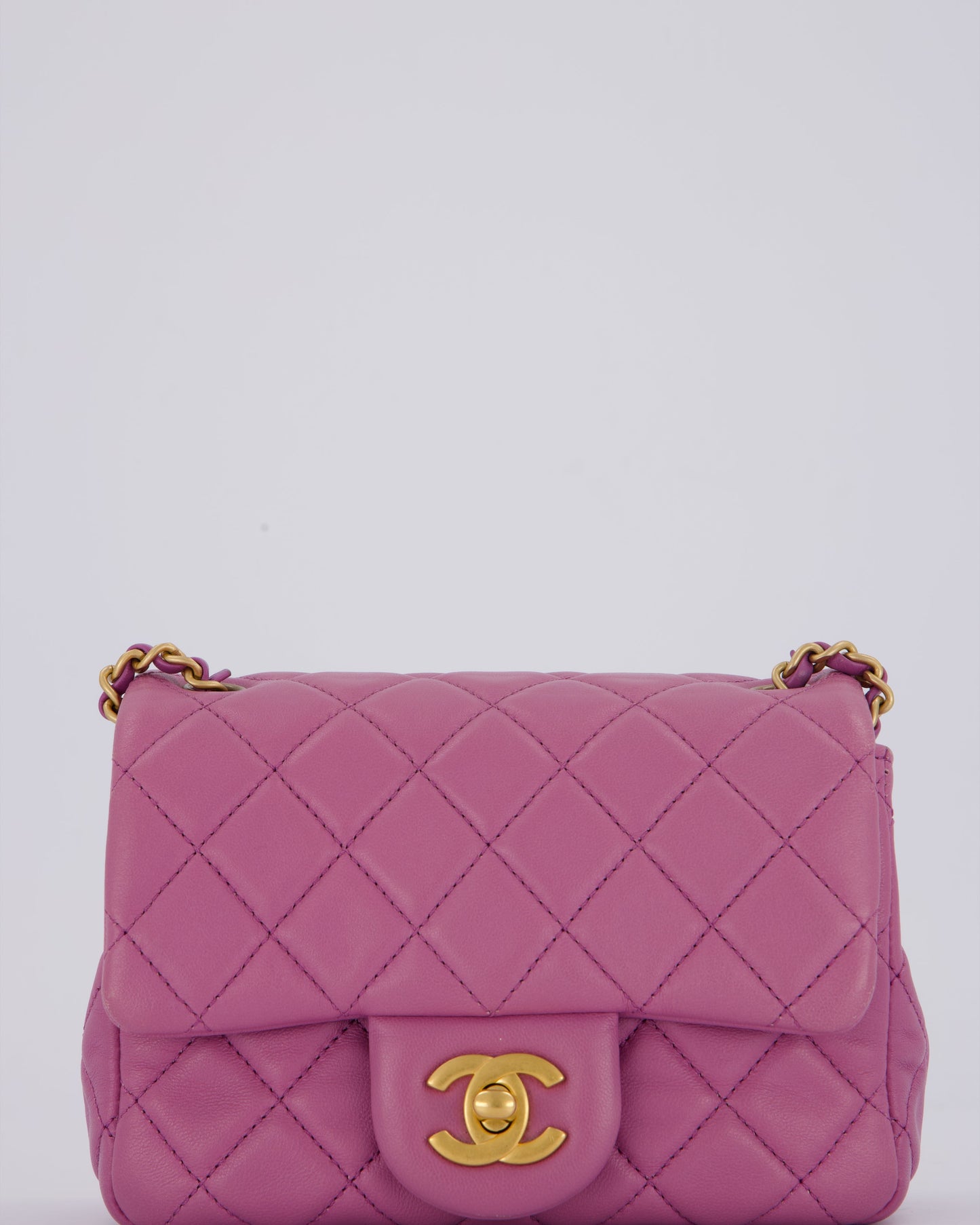 Chanel Purple Pearl Crush Mini Flap Bag In Lambskin Leather With Brushed Gold Hardware