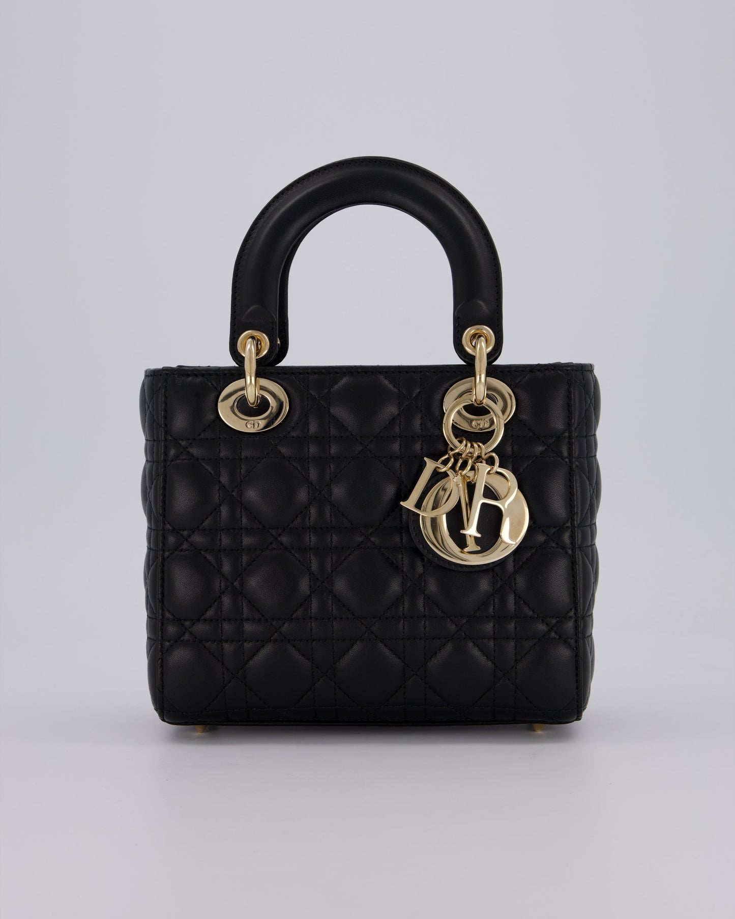 Christian Dior Black Small ABC Lady Dior Bag in Lambskin Cannage Leather with Champagne Gold Hardware