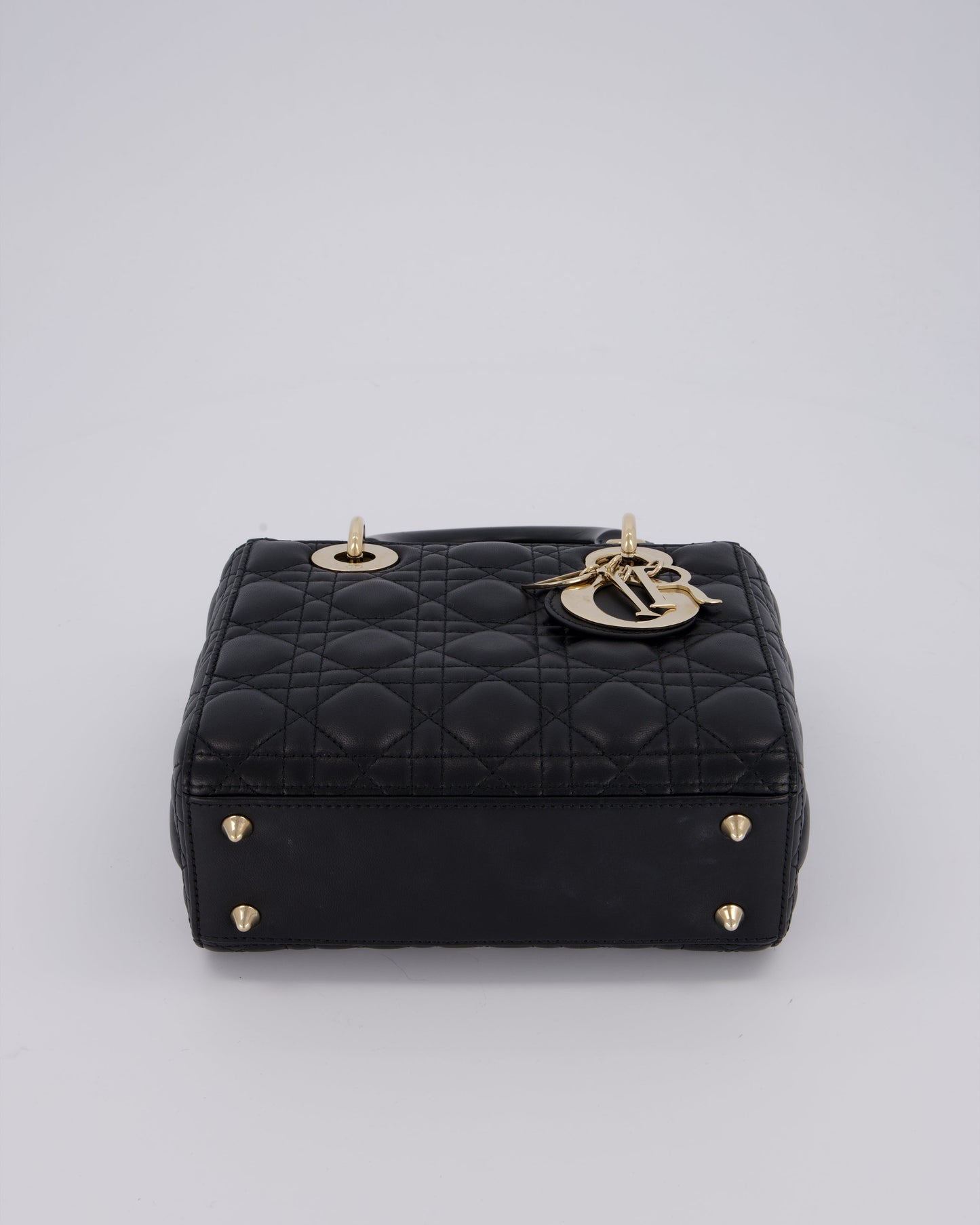 Christian Dior Black Small ABC Lady Dior Bag in Lambskin Cannage Leather with Champagne Gold Hardware
