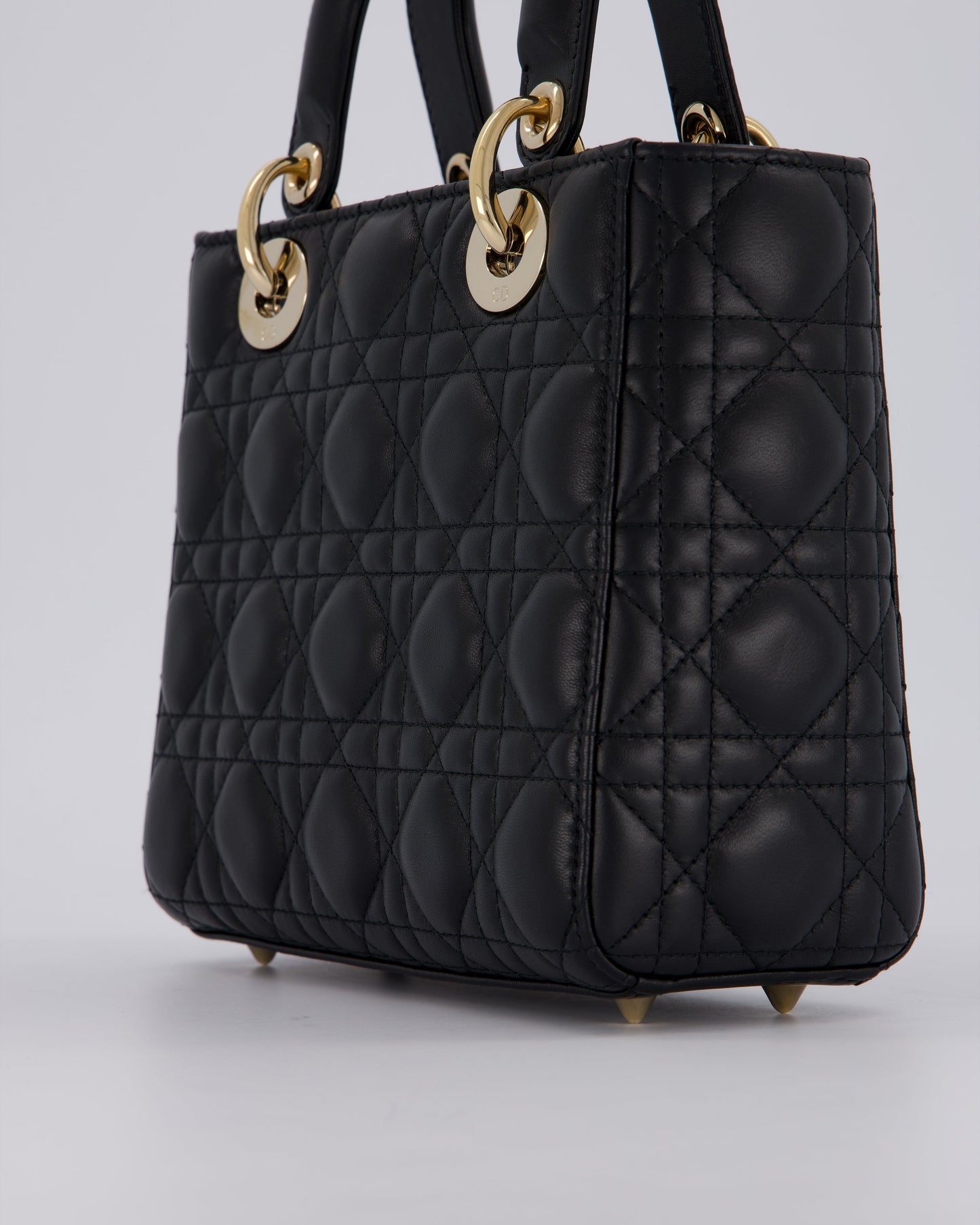 Christian Dior Black Small ABC Lady Dior Bag in Lambskin Cannage Leather with Champagne Gold Hardware
