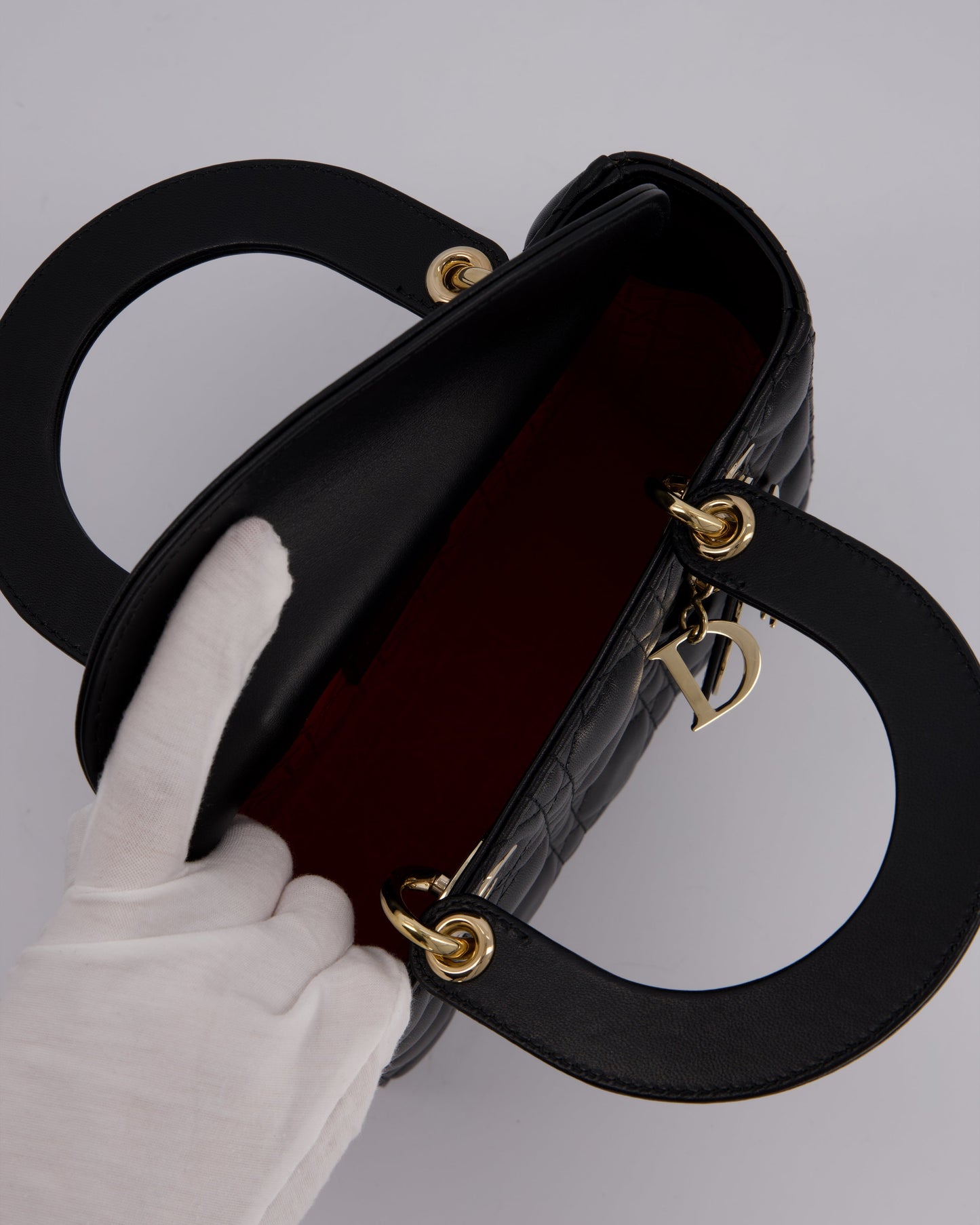 Christian Dior Black Small ABC Lady Dior Bag in Lambskin Cannage Leather with Champagne Gold Hardware