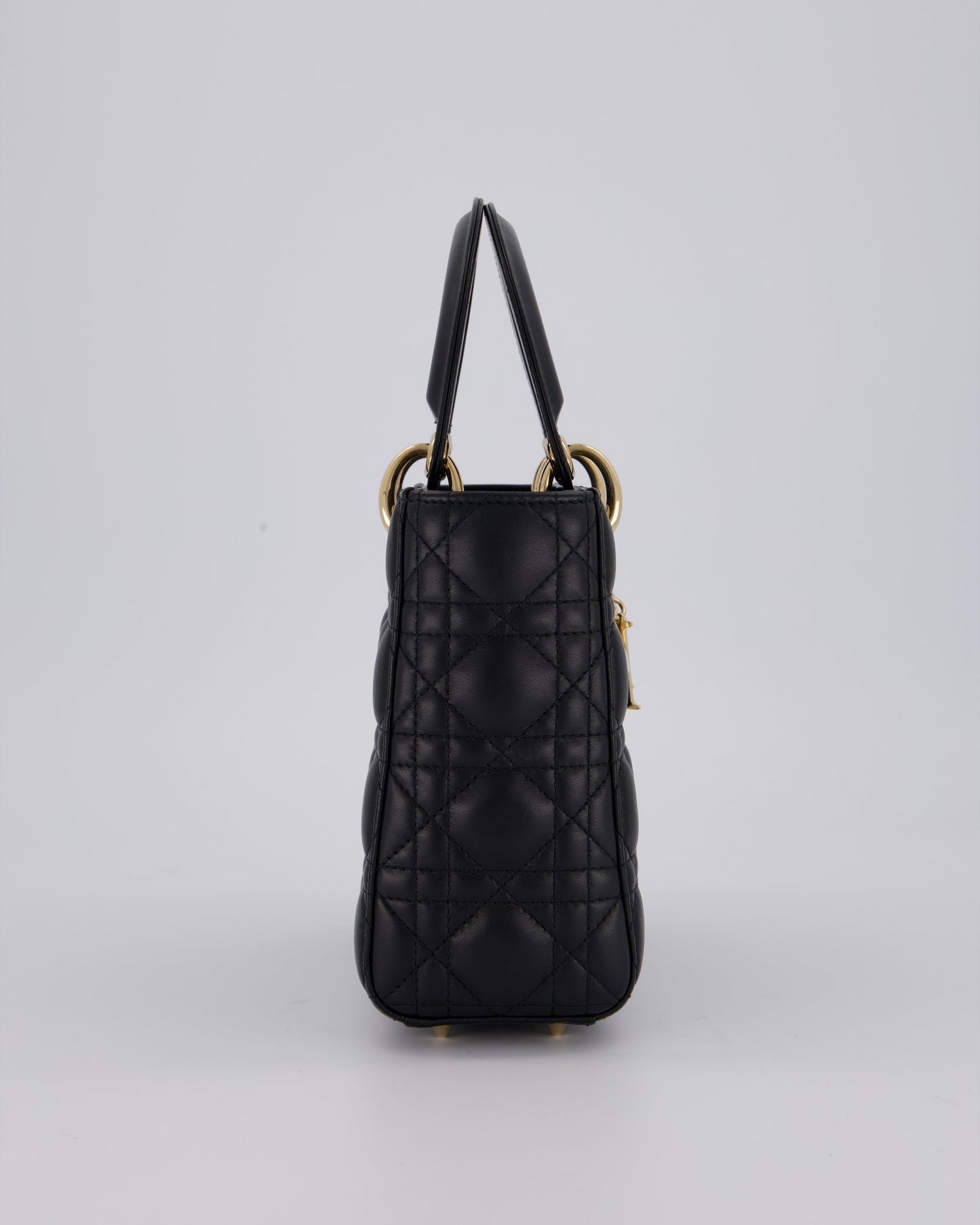 Christian Dior Black Small ABC Lady Dior Bag in Lambskin Cannage Leather with Champagne Gold Hardware
