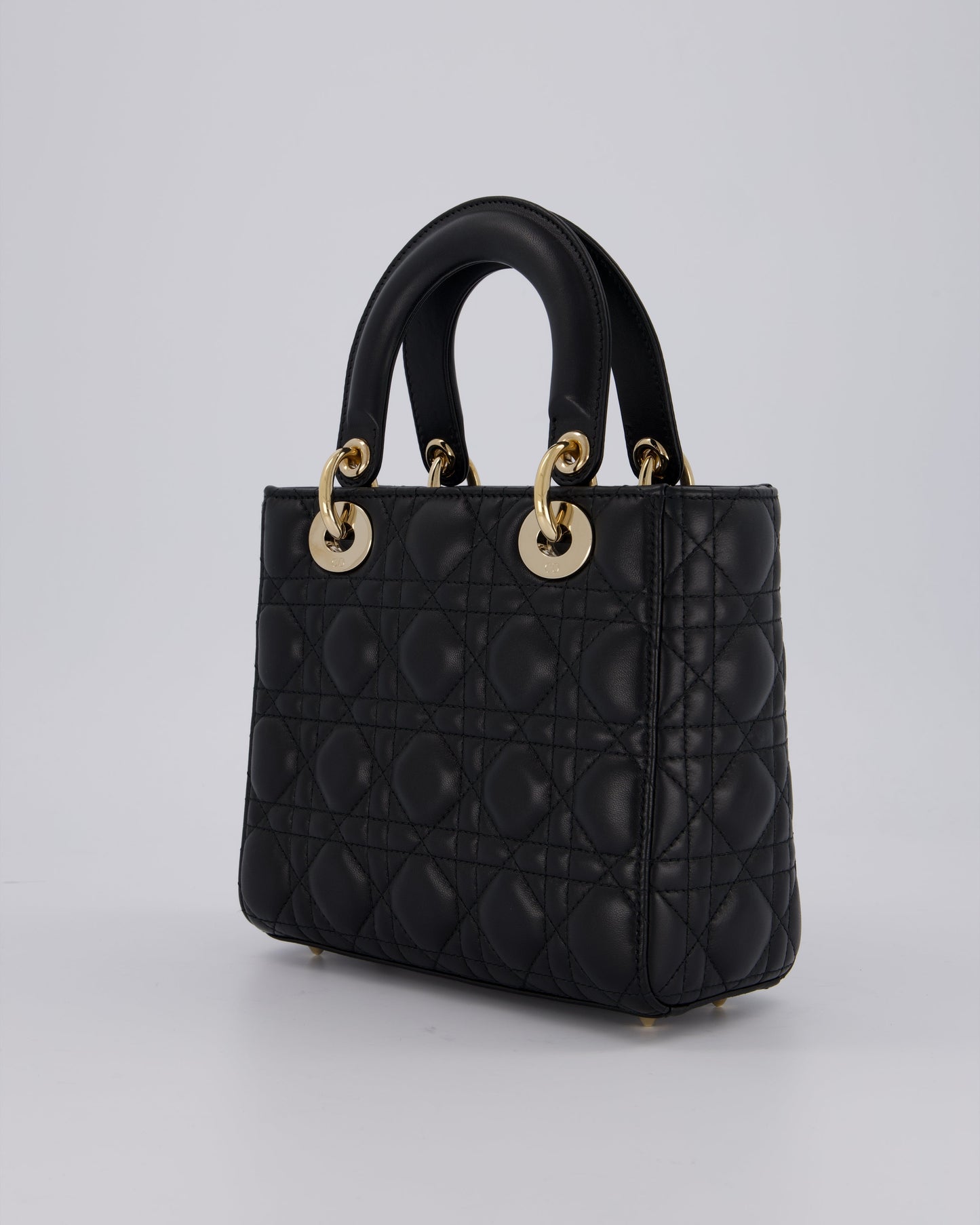 Christian Dior Black Small ABC Lady Dior Bag in Lambskin Cannage Leather with Champagne Gold Hardware