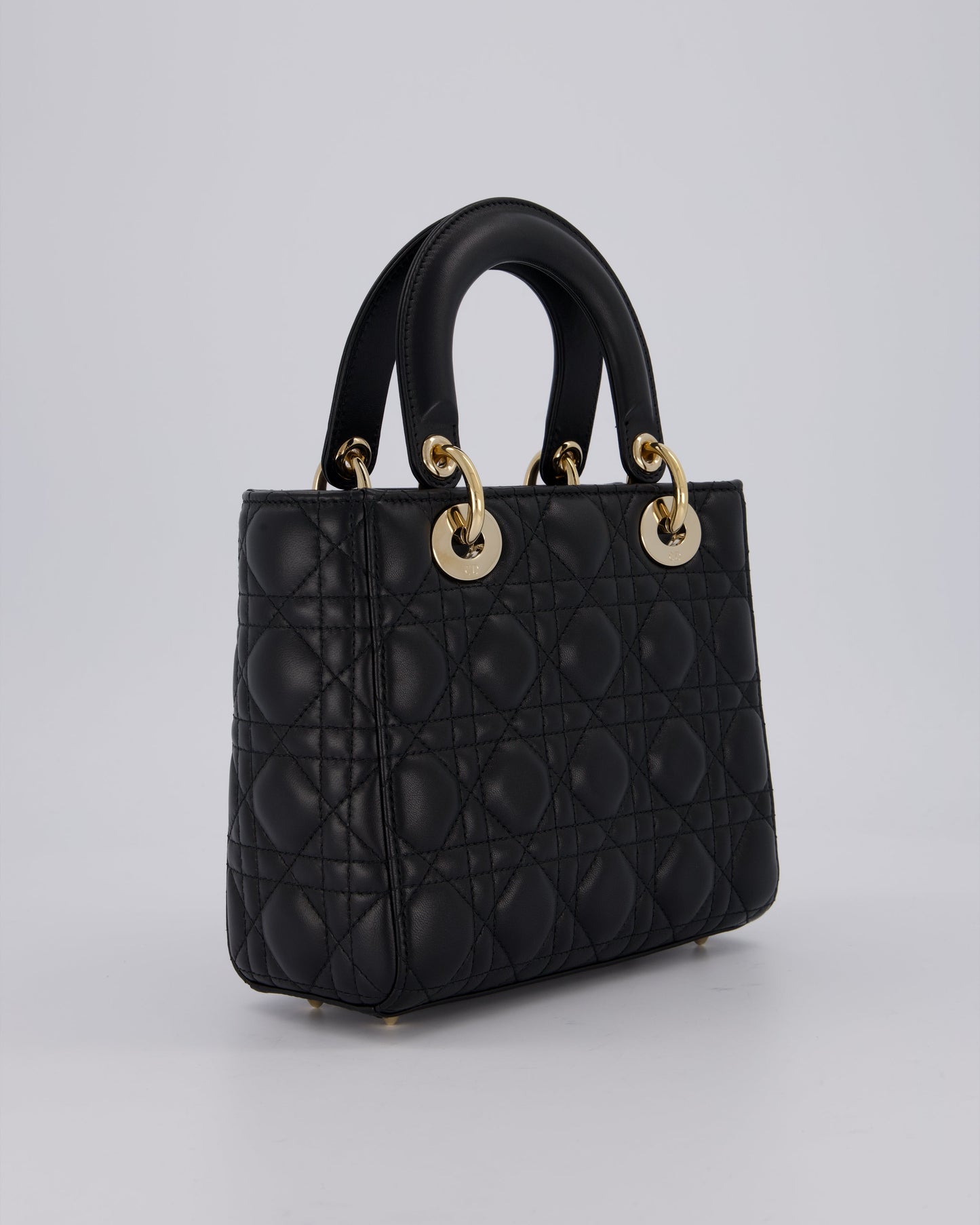 Christian Dior Black Small ABC Lady Dior Bag in Lambskin Cannage Leather with Champagne Gold Hardware