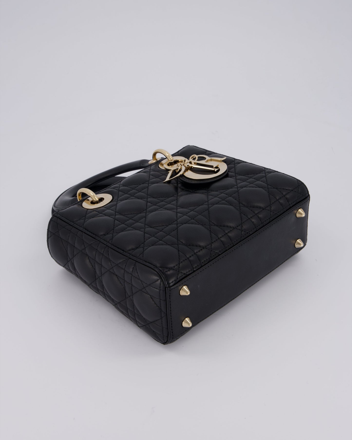Christian Dior Black Small ABC Lady Dior Bag in Lambskin Cannage Leather with Champagne Gold Hardware