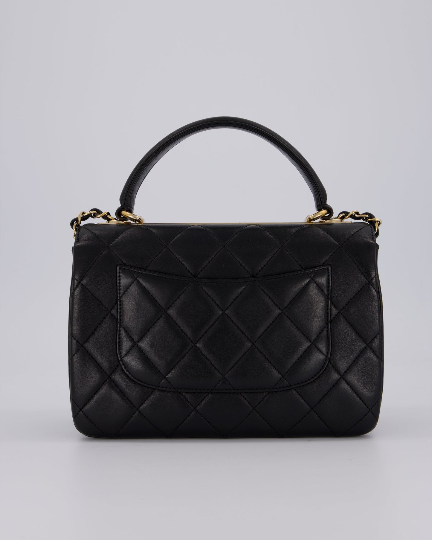 Chanel Black Small Trendy CC Top Handle Flap Bag in Quilted Lambskin Leather with Champagne Gold Hardware