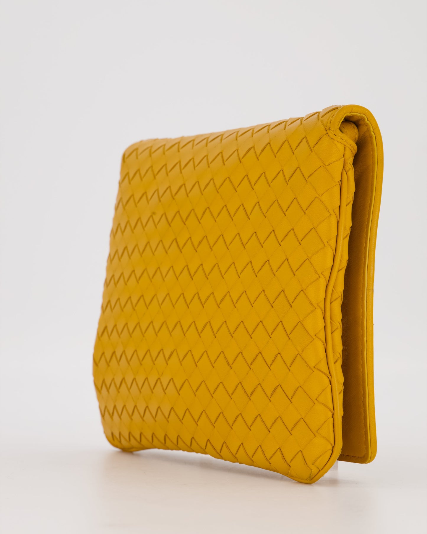 Bottega Veneta Crossbody Flap Bag on Strap in Mustard Yellow Intrecciato Leather with Gold Hardware