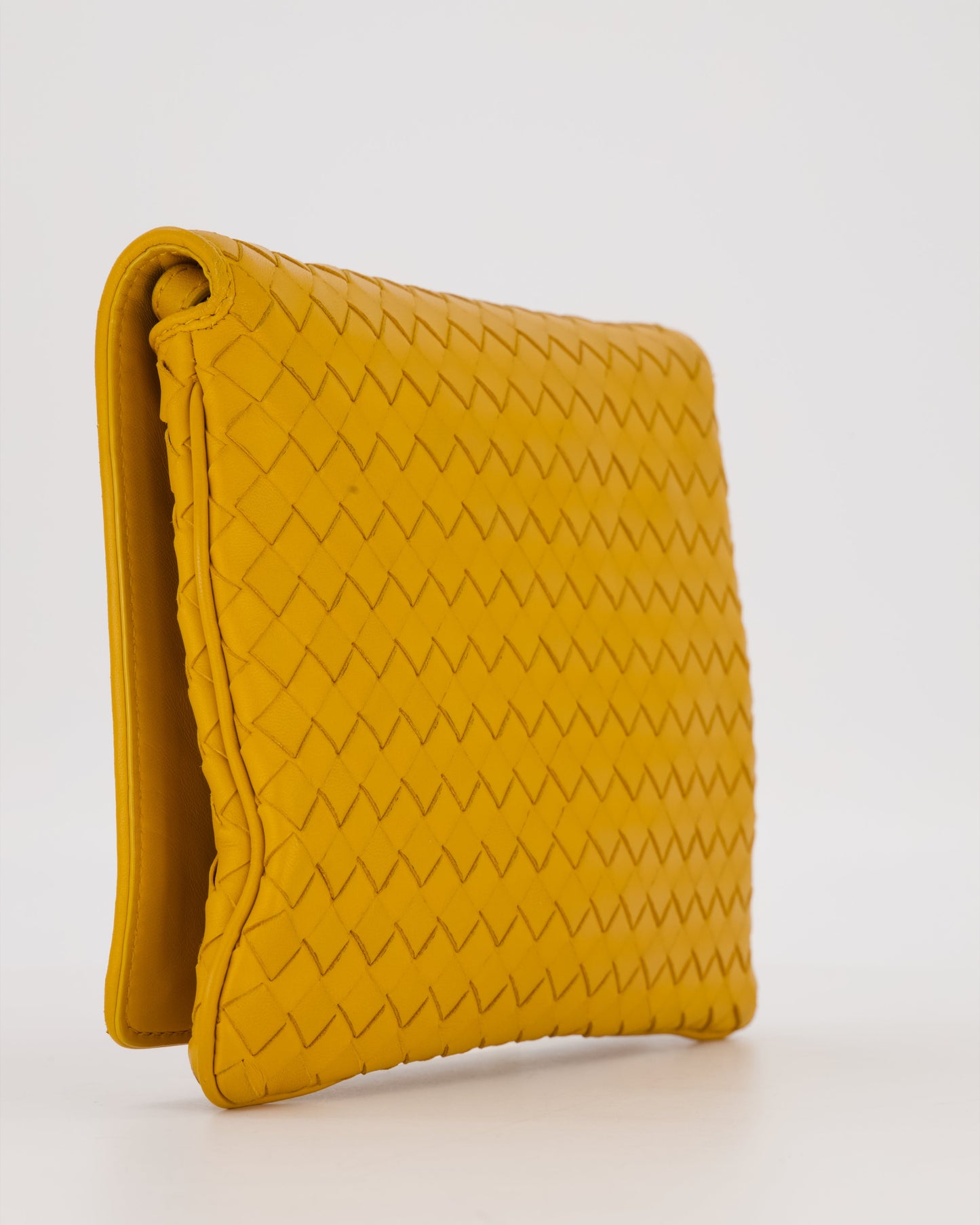 Bottega Veneta Crossbody Flap Bag on Strap in Mustard Yellow Intrecciato Leather with Gold Hardware