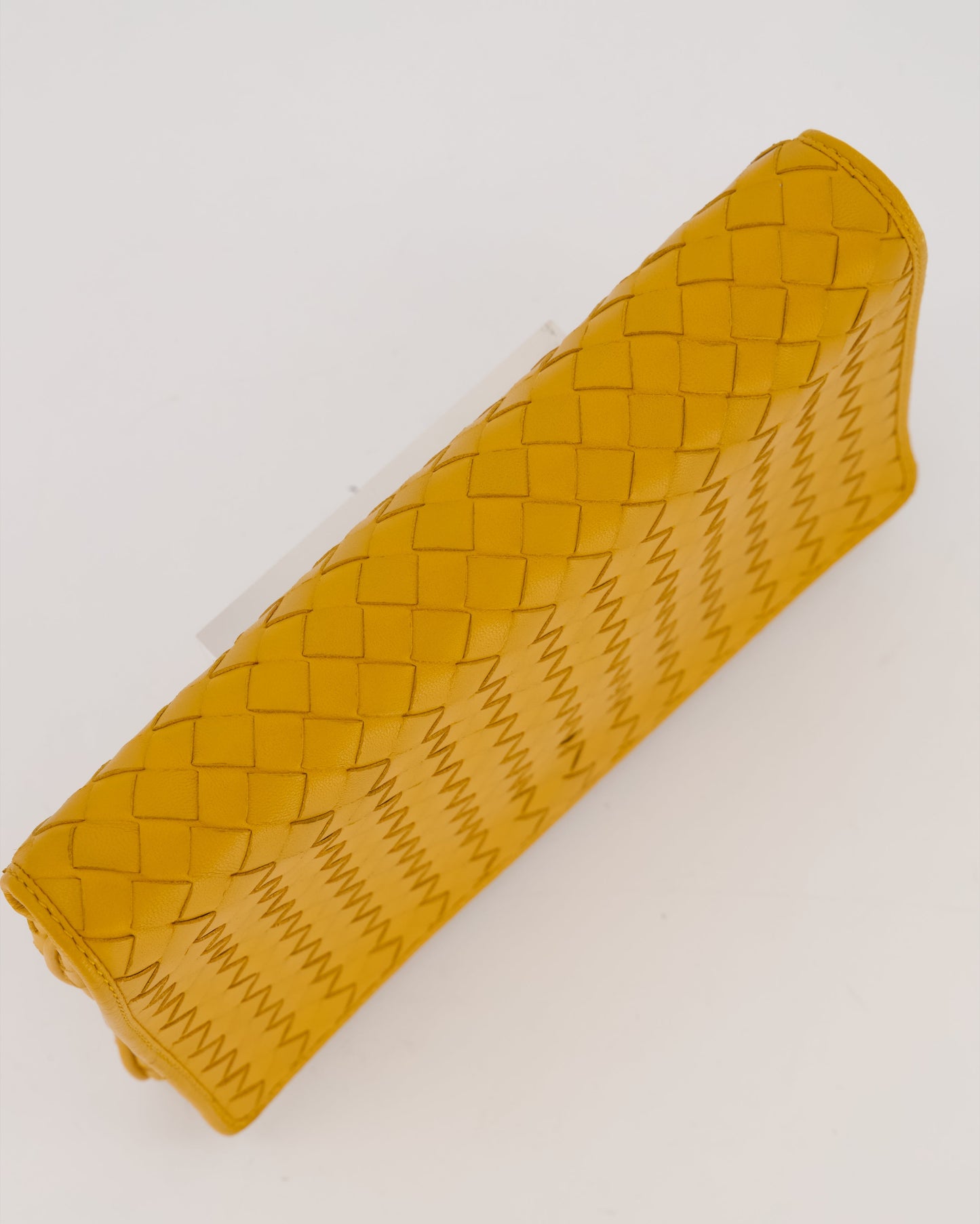 Bottega Veneta Crossbody Flap Bag on Strap in Mustard Yellow Intrecciato Leather with Gold Hardware