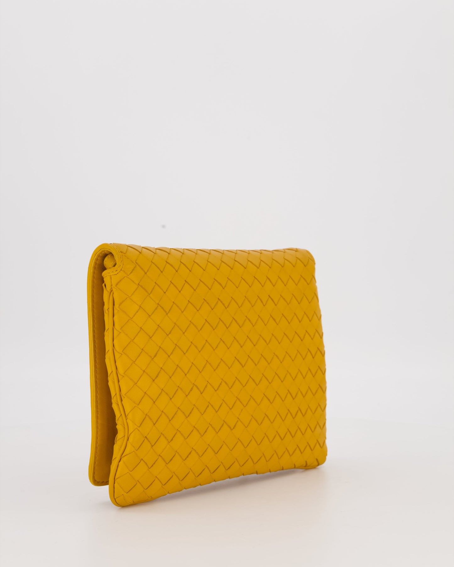 Bottega Veneta Crossbody Flap Bag on Strap in Mustard Yellow Intrecciato Leather with Gold Hardware