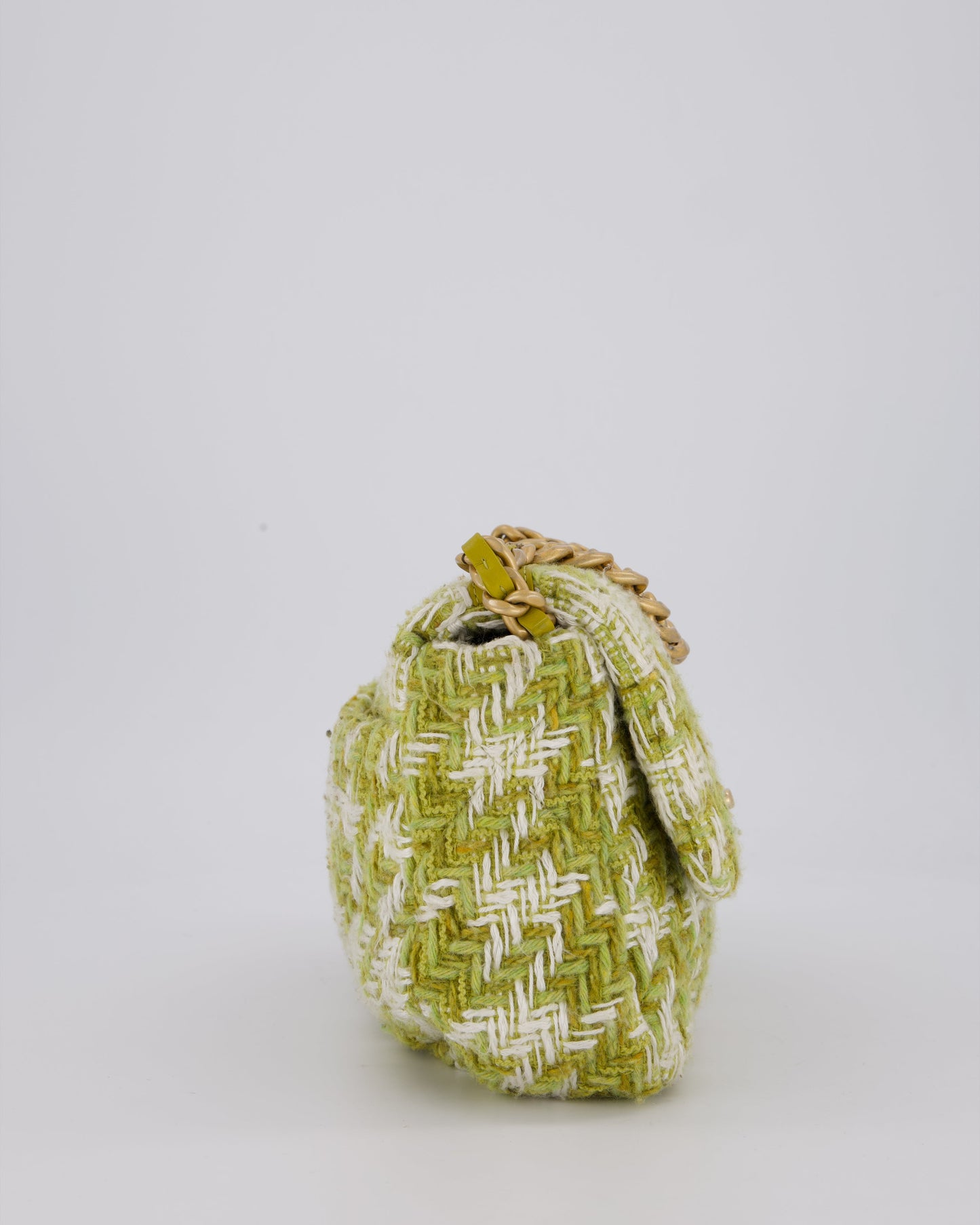 Chanel Small 19 Flap Bag in Green and White Houndstooth Quilted Tweed with Mixed Hardware