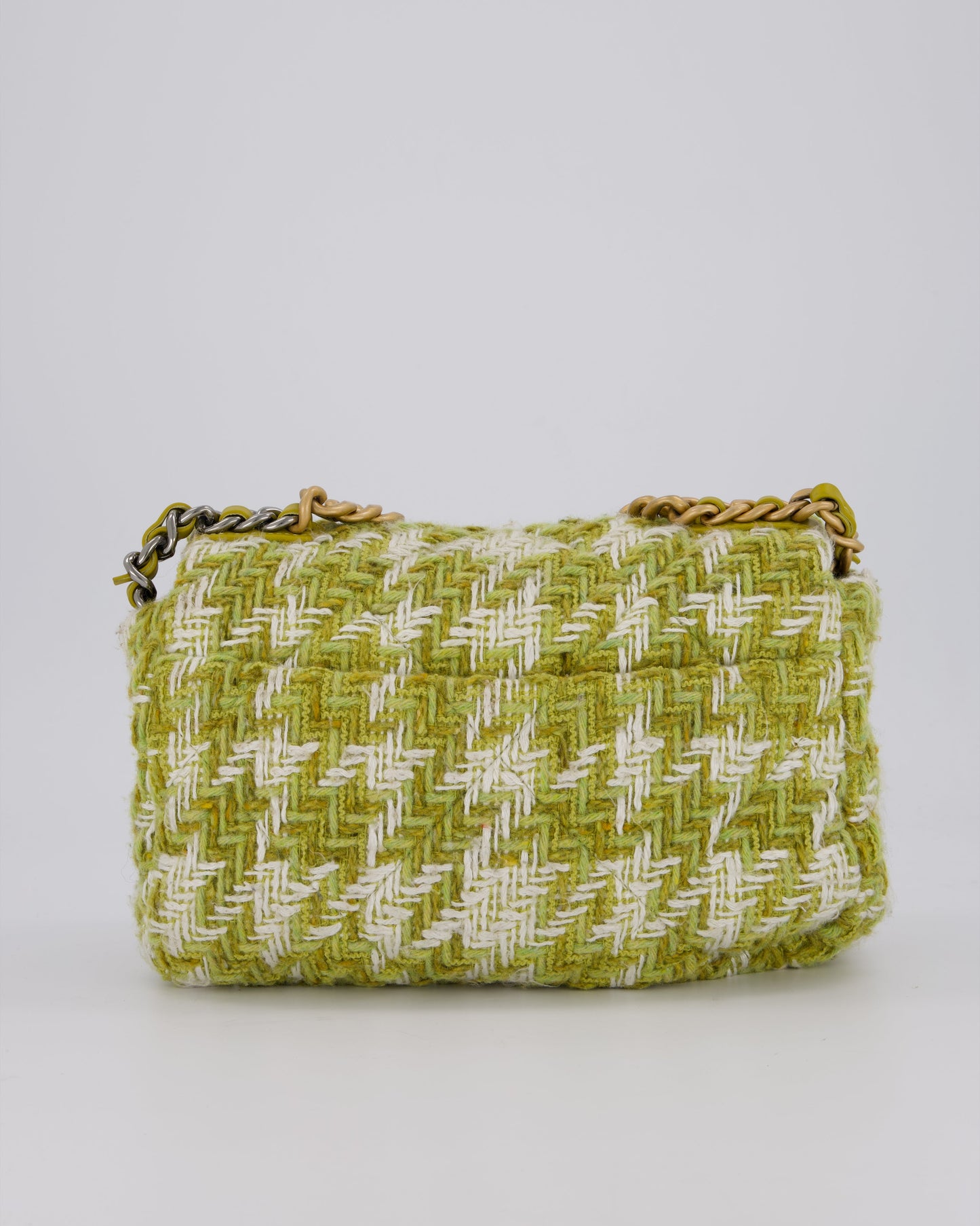Chanel Small 19 Flap Bag in Green and White Houndstooth Quilted Tweed with Mixed Hardware