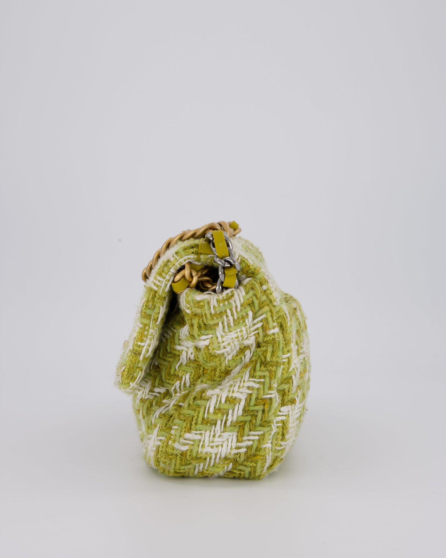 Chanel Small 19 Flap Bag in Green and White Houndstooth Quilted Tweed with Mixed Hardware