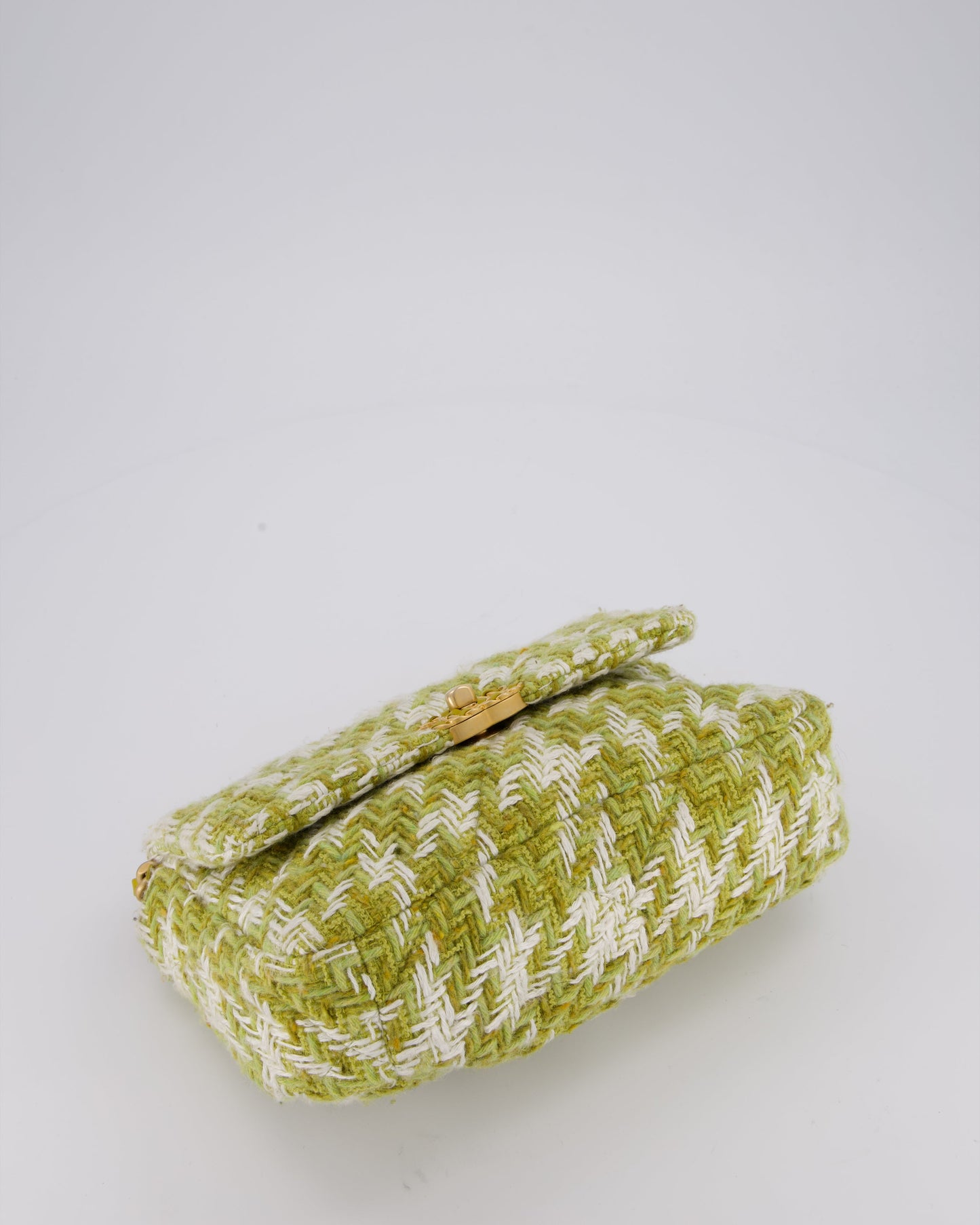 Chanel Small 19 Flap Bag in Green and White Houndstooth Quilted Tweed with Mixed Hardware