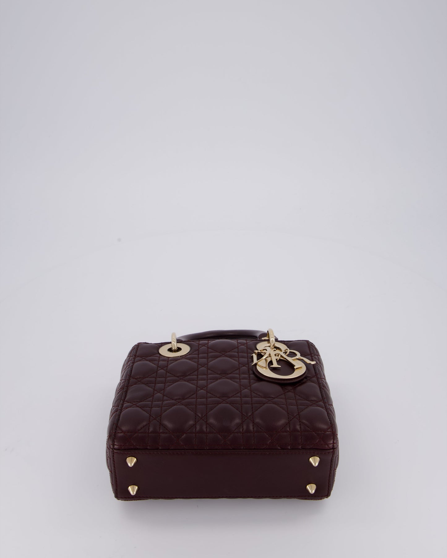 Christian Dior Aubergine Burgundy Small Lady Dior in Lambskin Leather with Champagne Gold Hardware