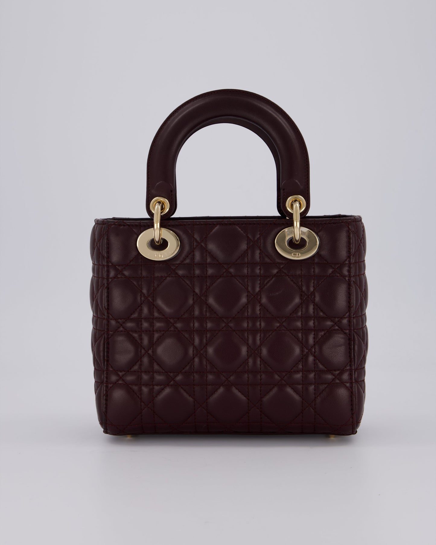 Christian Dior Aubergine Burgundy Small Lady Dior in Lambskin Leather with Champagne Gold Hardware
