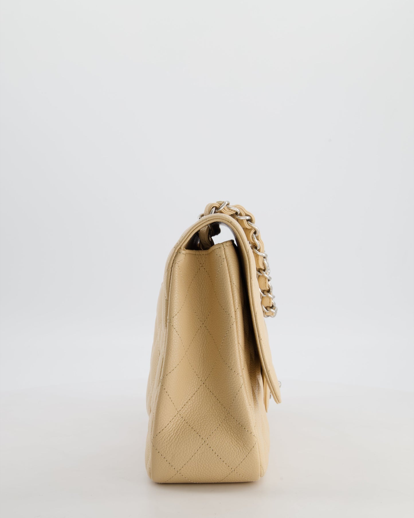 Chanel Beige Jumbo Classic Single Flap Bag in Caviar Leather with Silver Hardware