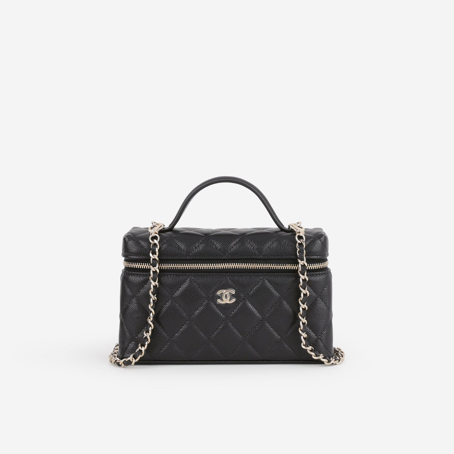 Chanel Top Handle Vanity With Chain - Black Caviar | Champagne Gold Hardware