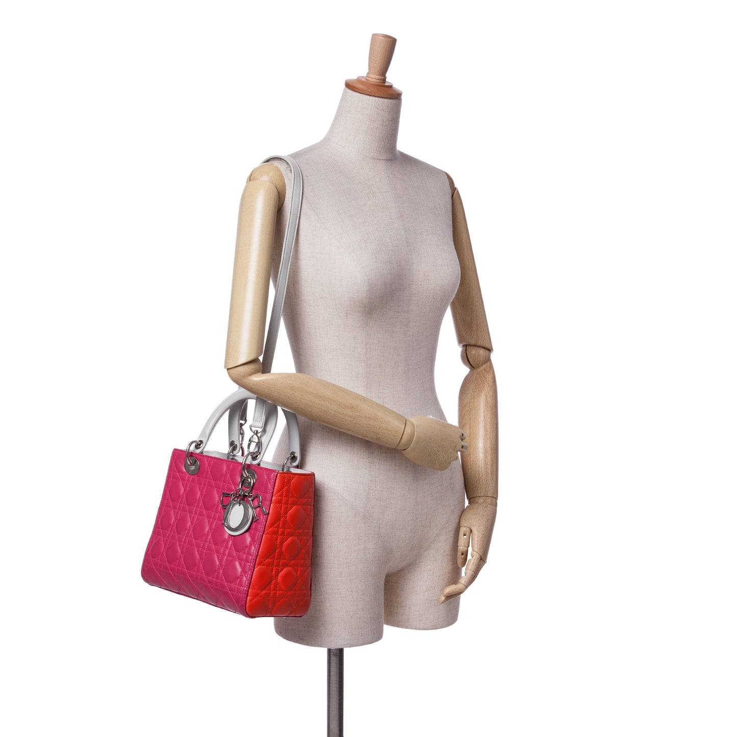 Pink Dior Medium Tricolor Lambskin Cannage Lady Dior Satchel