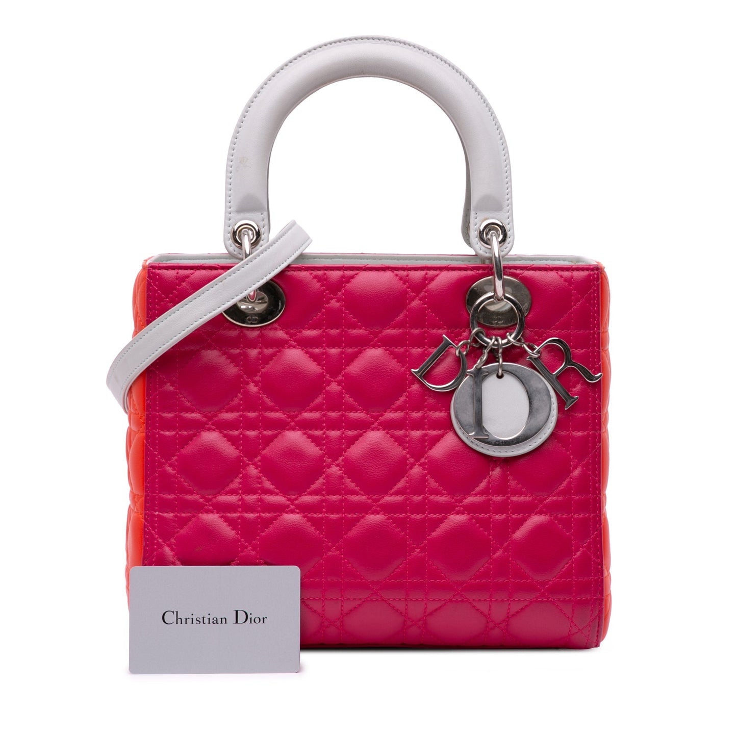 Pink Dior Medium Tricolor Lambskin Cannage Lady Dior Satchel