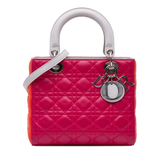 Pink Dior Medium Tricolor Lambskin Cannage Lady Dior Satchel