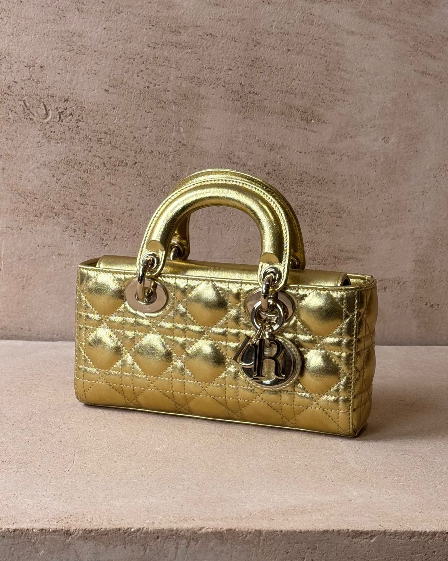 Dior Small Lady D-Joy - Gold Metallic Lambskin Cannage | Champagne Gold Hardware