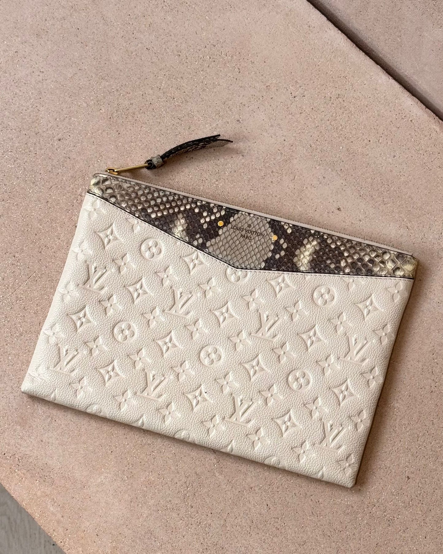 Louis Vuitton Daily Pouch - Beige Empreinte with Python Trim | Gold Hardware