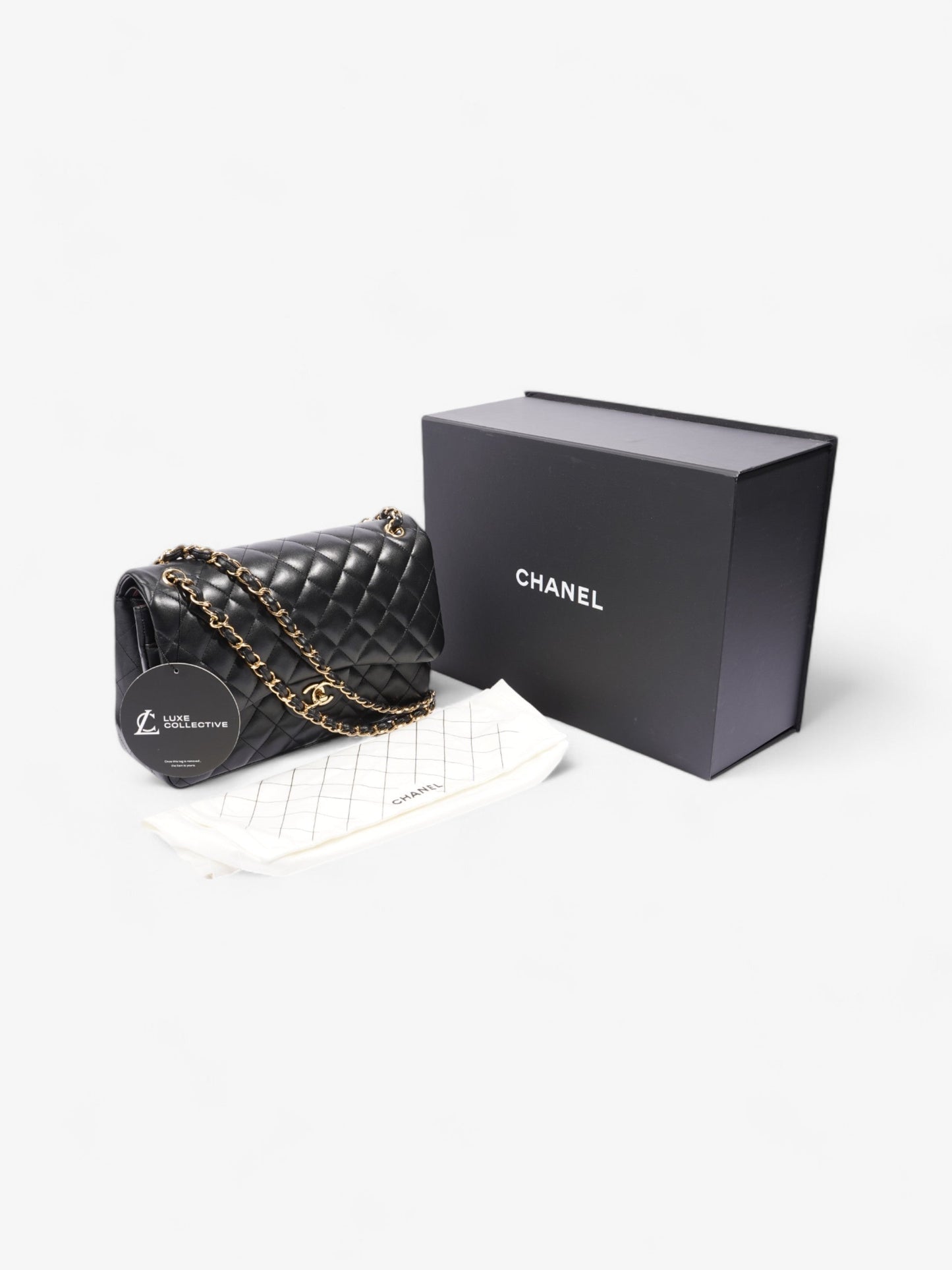 Chanel Classic Double Flap Black Lambskin Leather Large