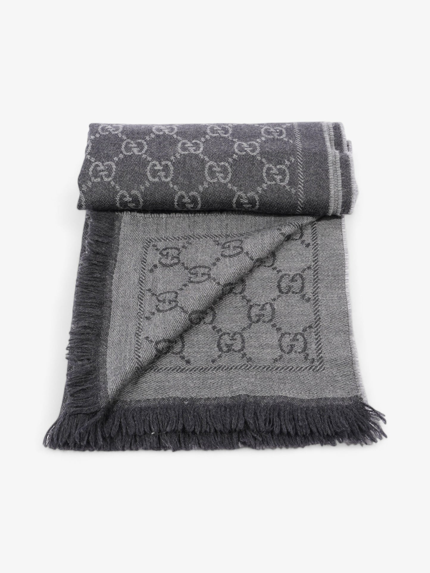 Gucci GG Jacquard Scarf Grey Wool