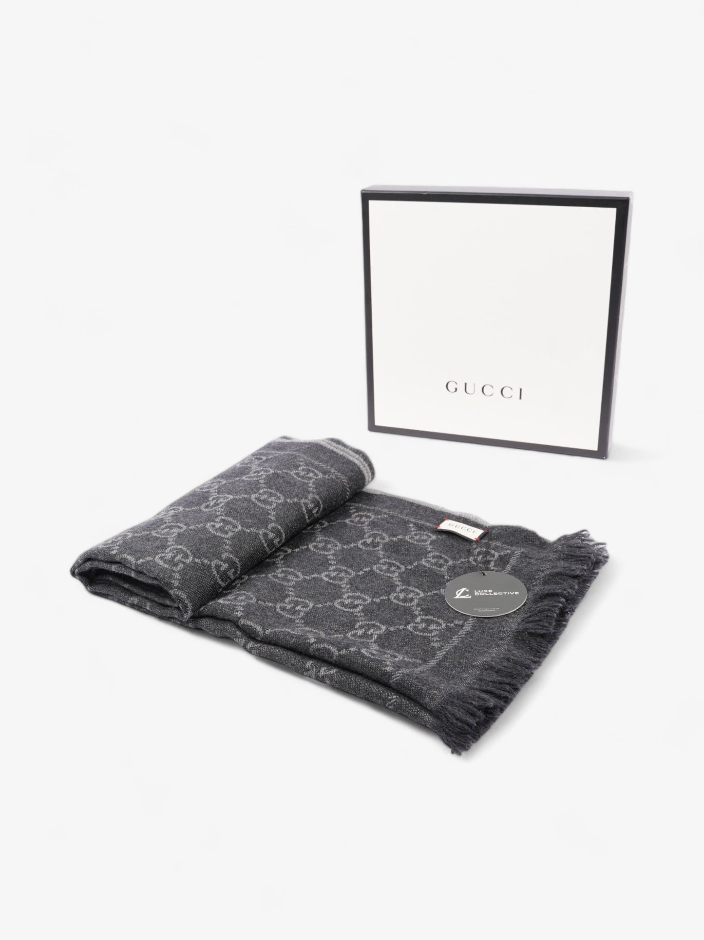 Gucci GG Jacquard Scarf Grey Wool