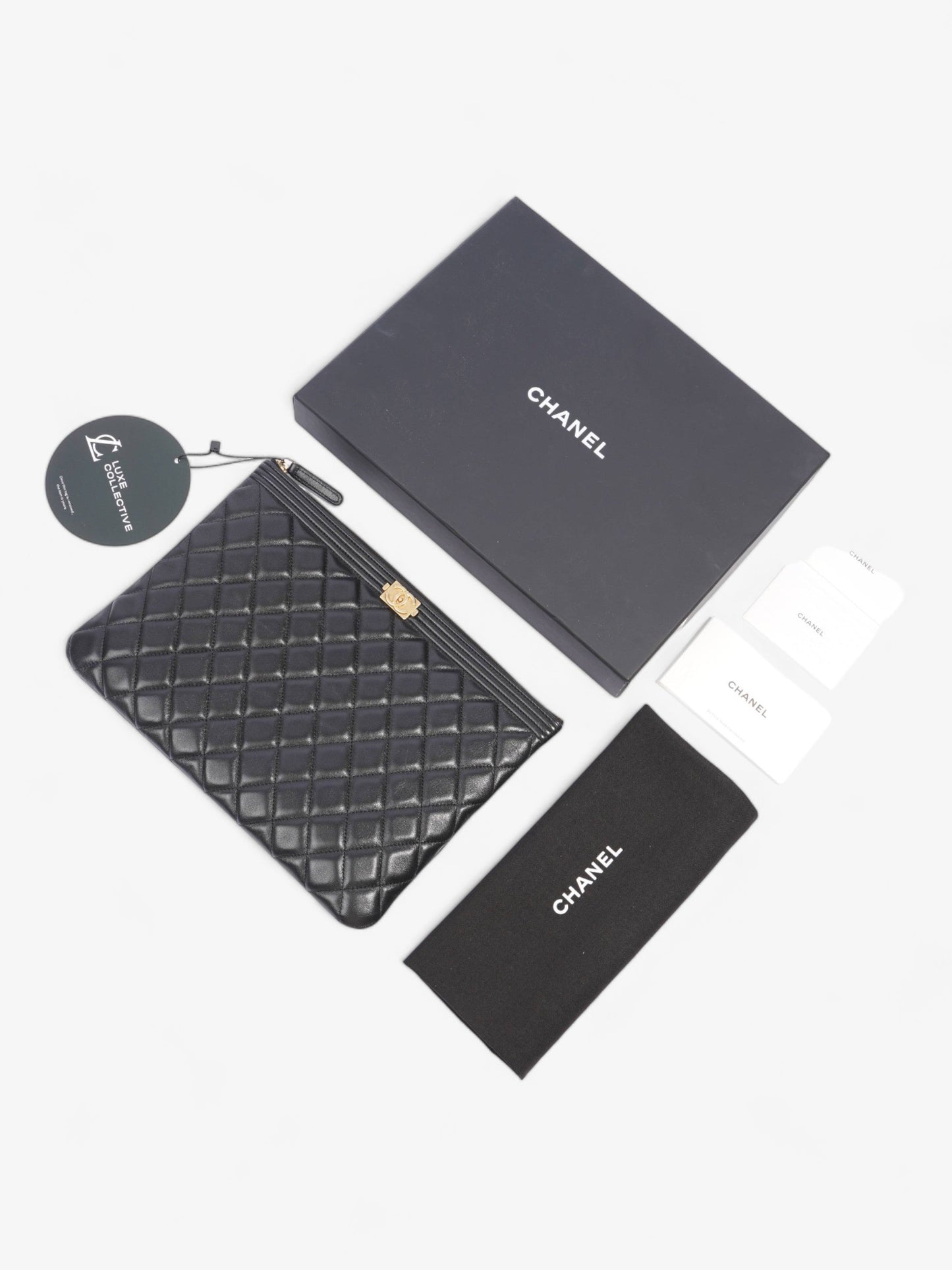 Chanel Medium Boy Pouch Black Lambskin Leather