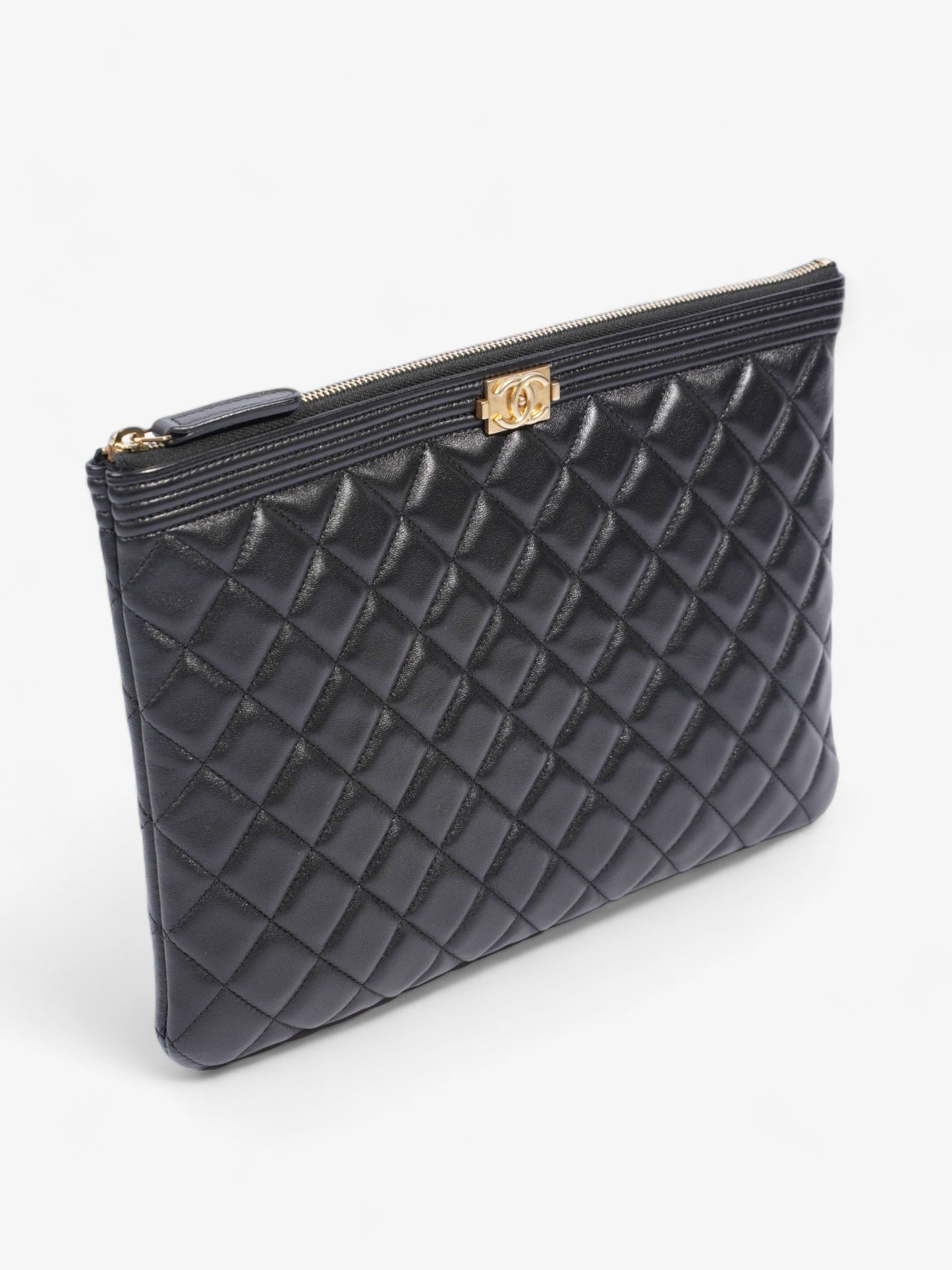 Chanel Medium Boy Pouch Black Lambskin Leather