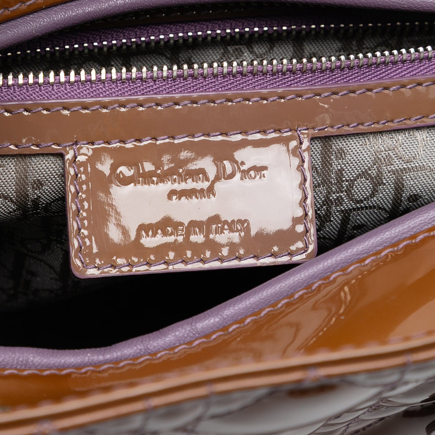 Brown Dior Large Patent Cannage Lady Dior Satchel