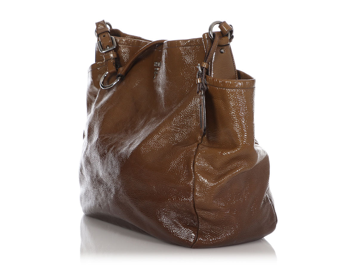 Prada Olive Patent Side Pocket Tote
