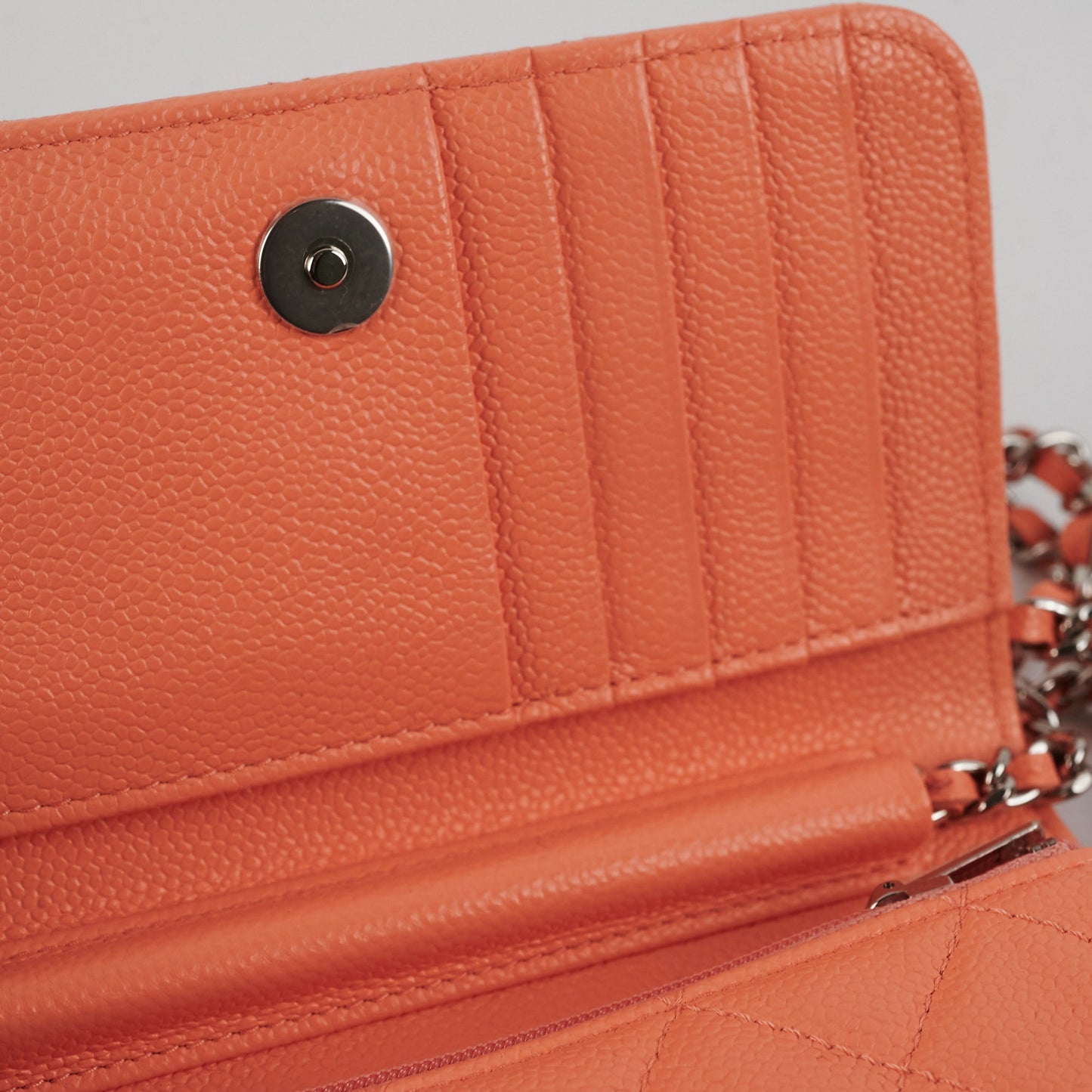 Chanel Caviar Mini Wallet on Chain Coral