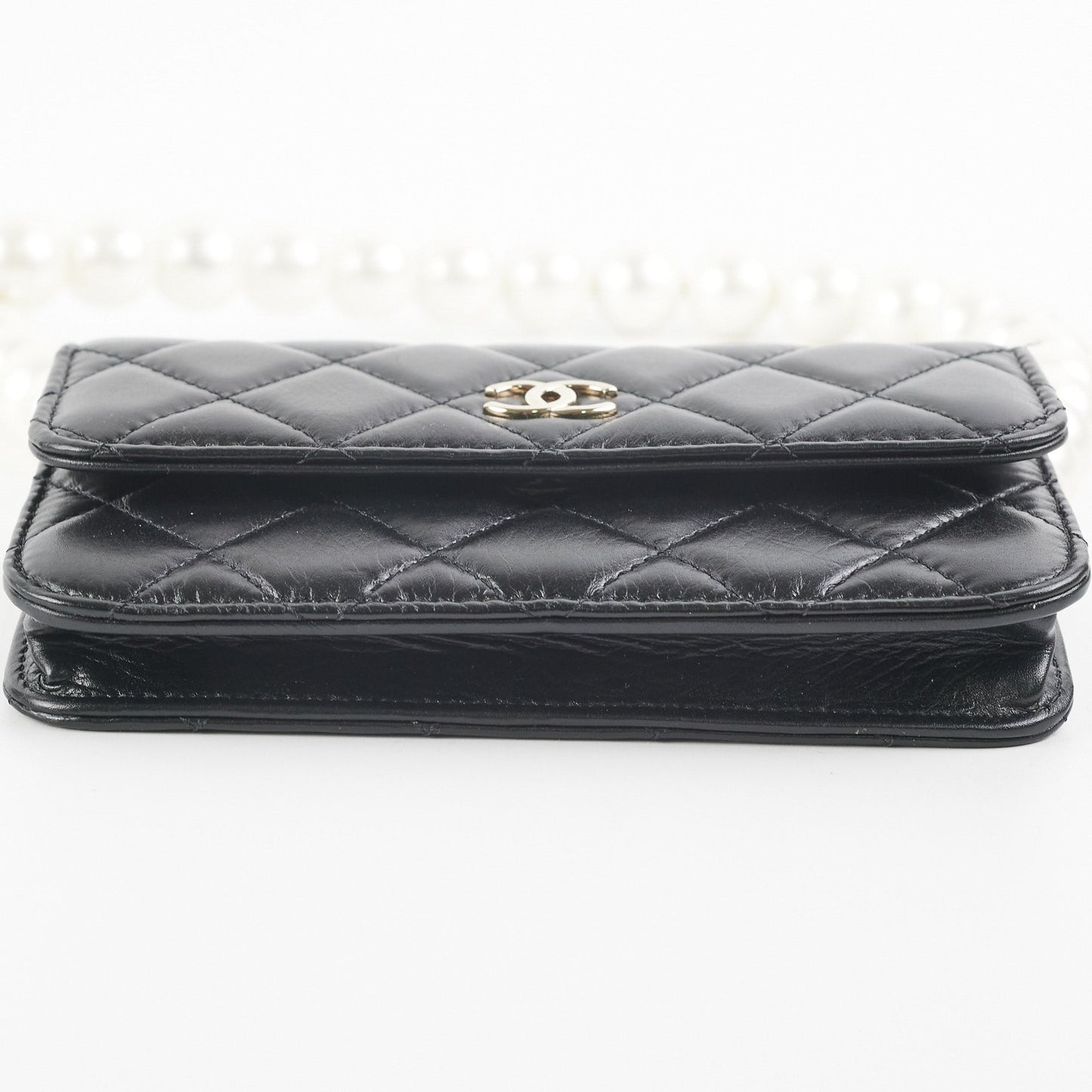 Chanel Black Pearl Card Holder Pearl Shoulder Bag