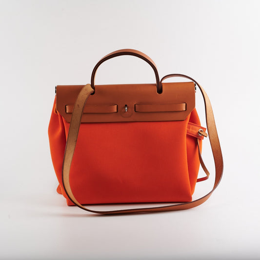 Hermes Herbag 31 Orange/Tan Stamp R Square (2014)