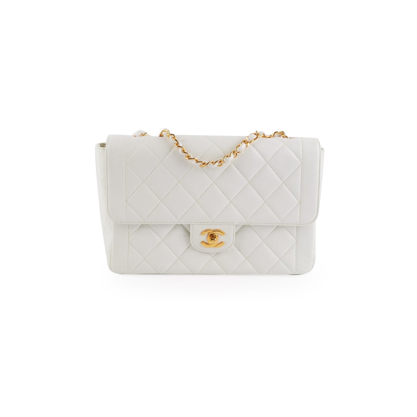 Chanel Quilted  Flap White 24K Gold