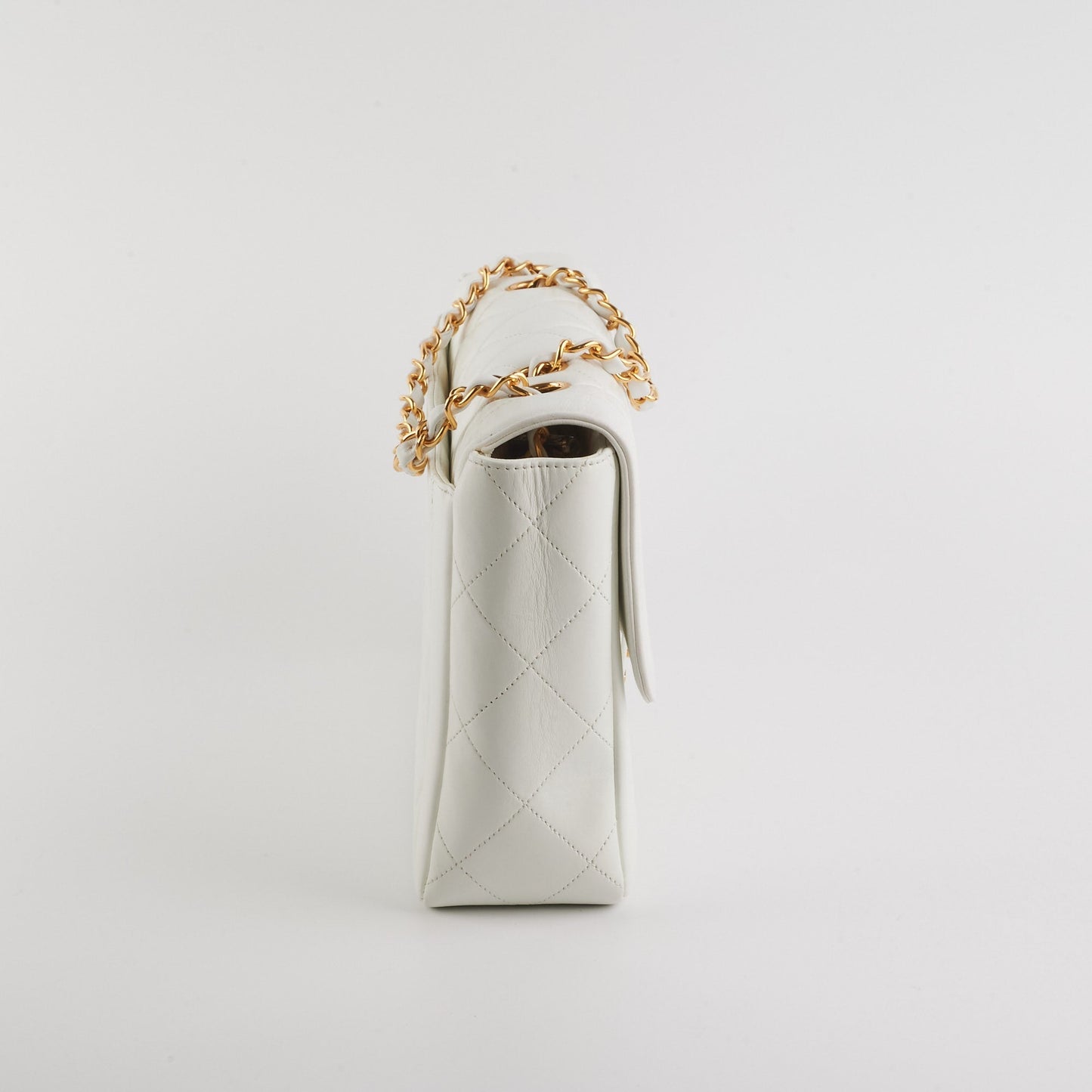 Chanel Quilted  Flap White 24K Gold