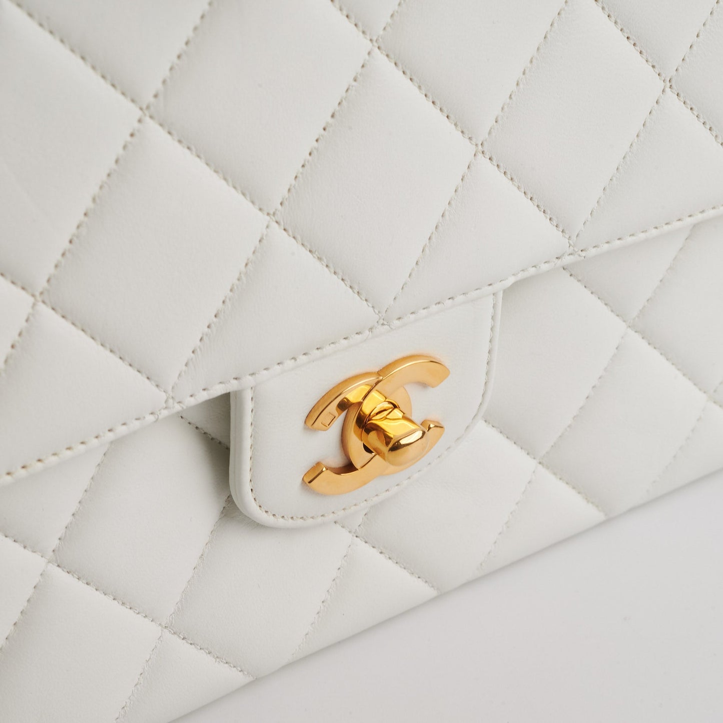 Chanel Quilted  Flap White 24K Gold