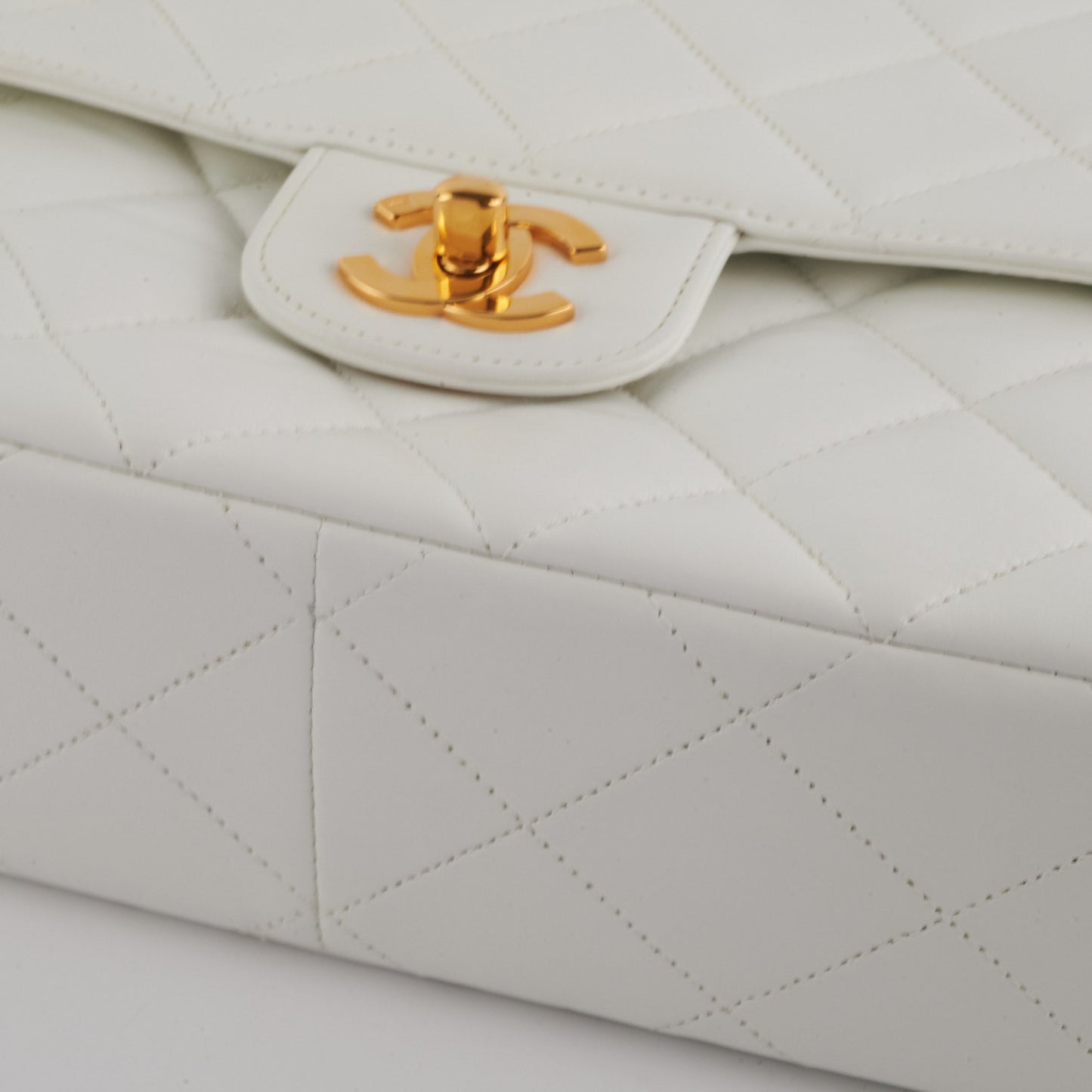 Chanel Quilted  Flap White 24K Gold