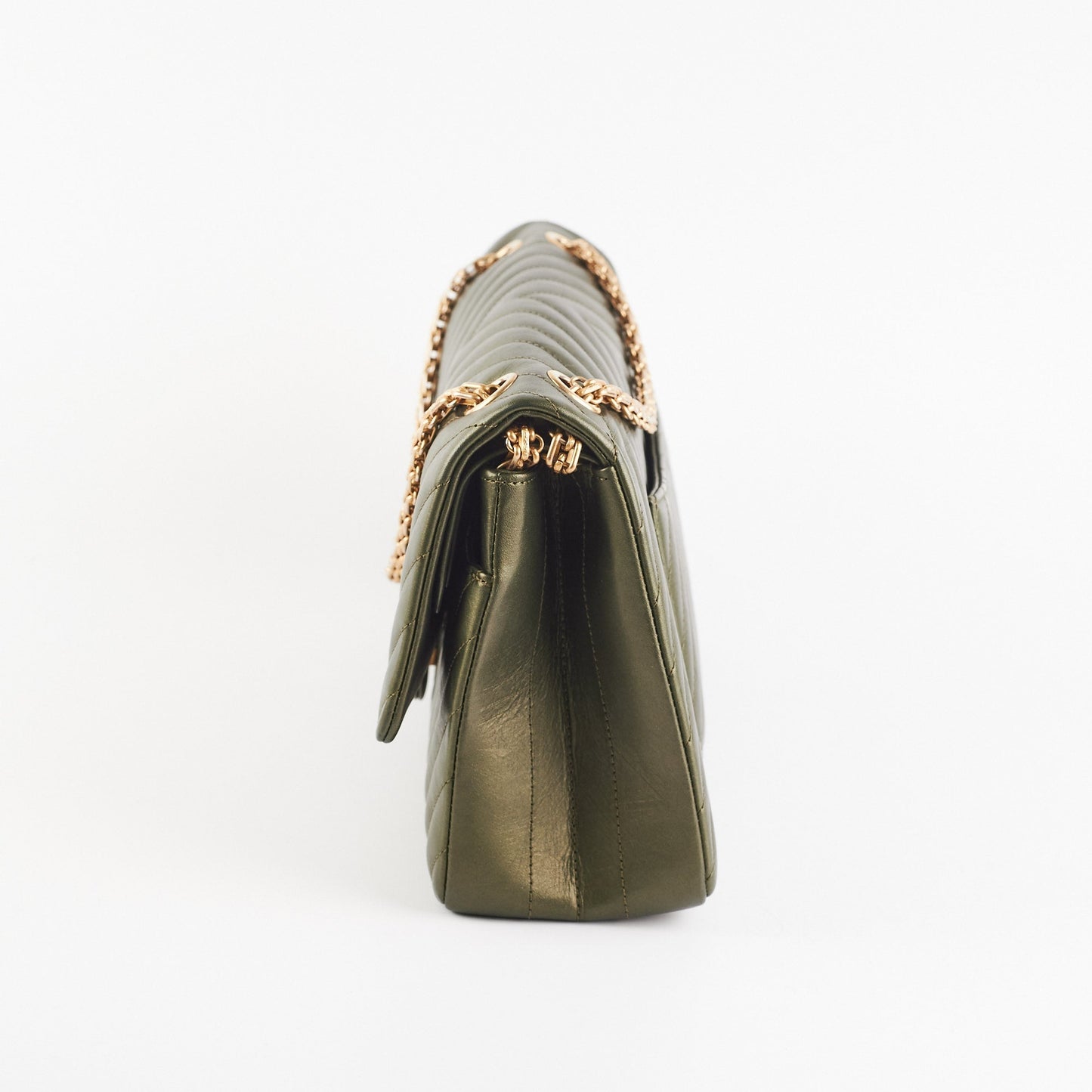 Chanel Chevron Reissue 226 Medium Khaki Green Metallic