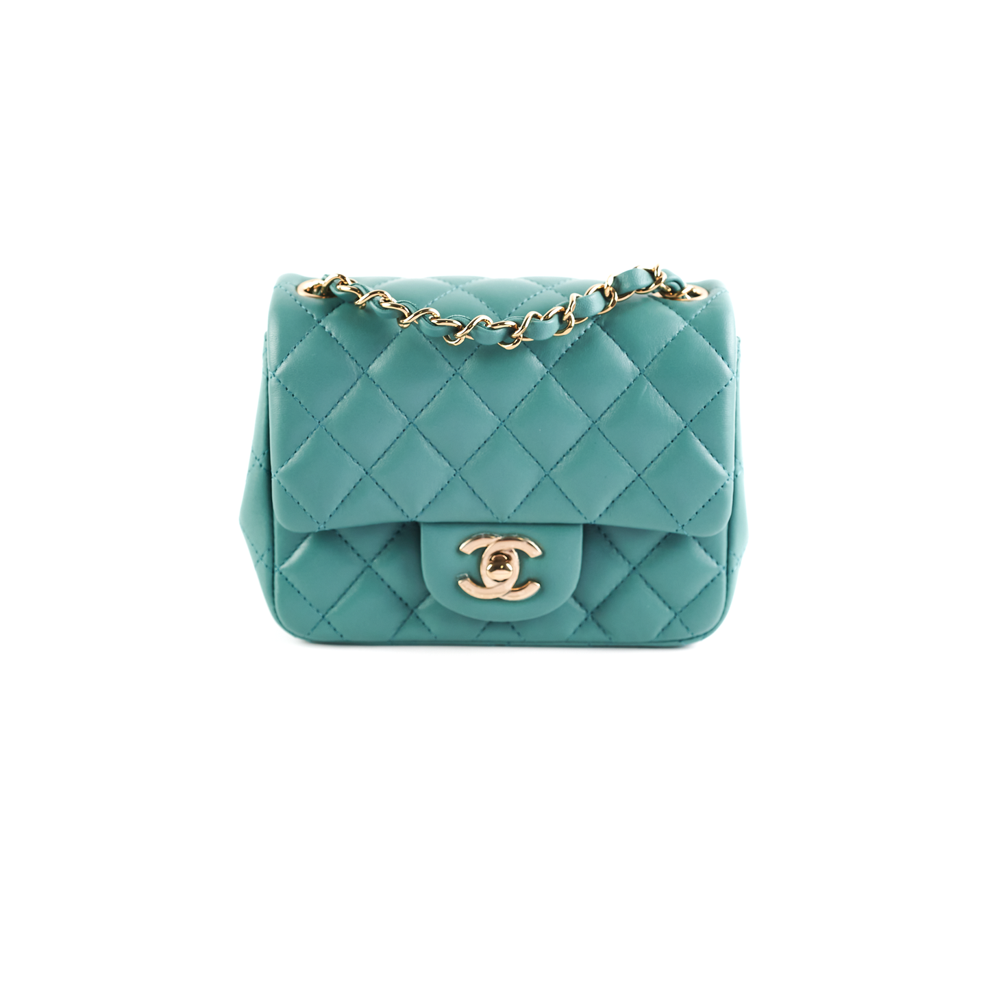 HOLD Chanel Quilted Mini Square Teal (Microchip)
