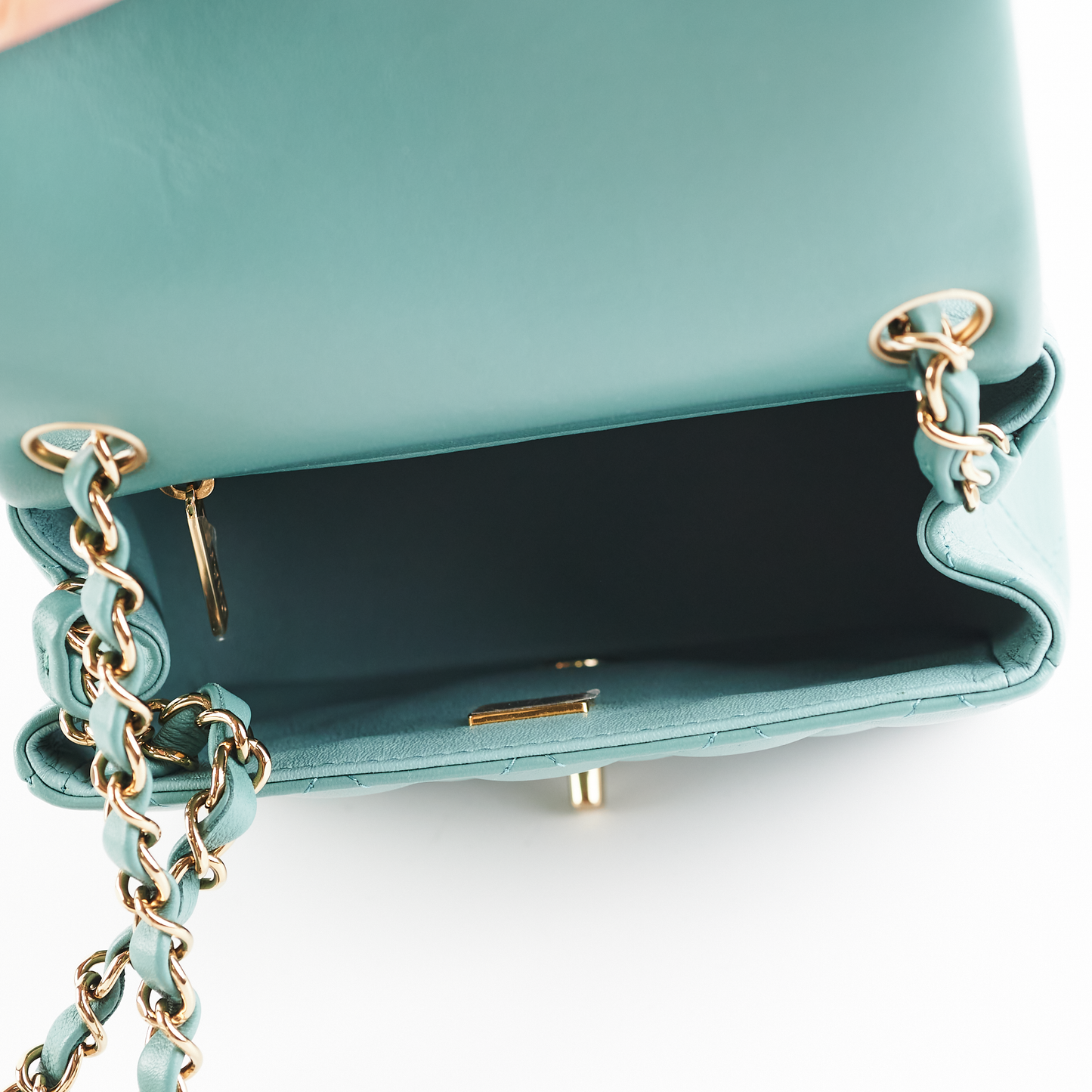 HOLD Chanel Quilted Mini Square Teal (Microchip)