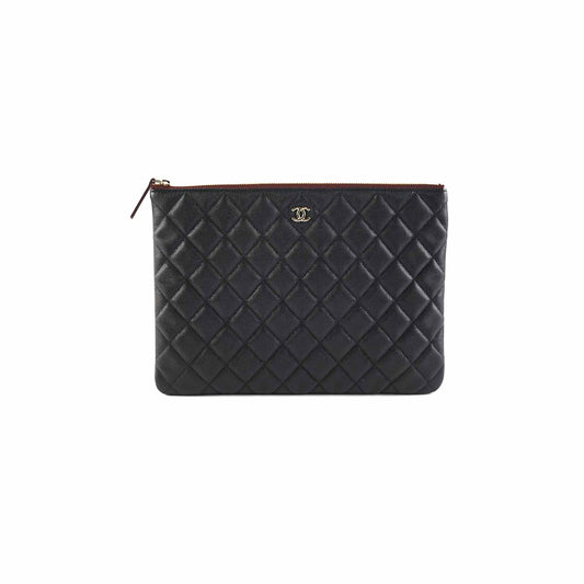 Chanel Medium O case Pouch Clutch Caviar Black