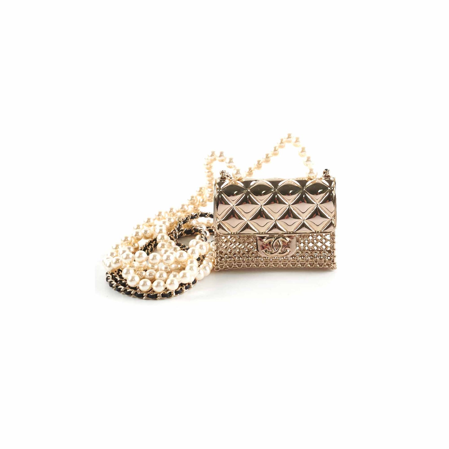 Chanel Flap Bag with Chain Pearls Costume Jewellery