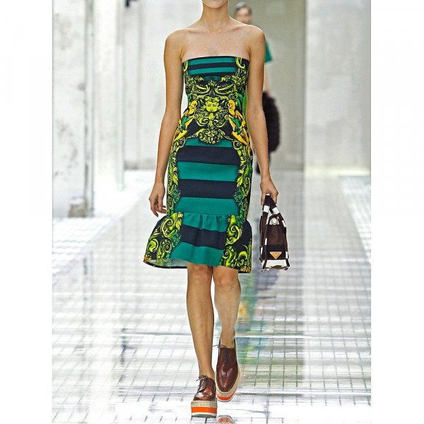 PRADA BAROQUE STRIPE STRAPLESS DRESS