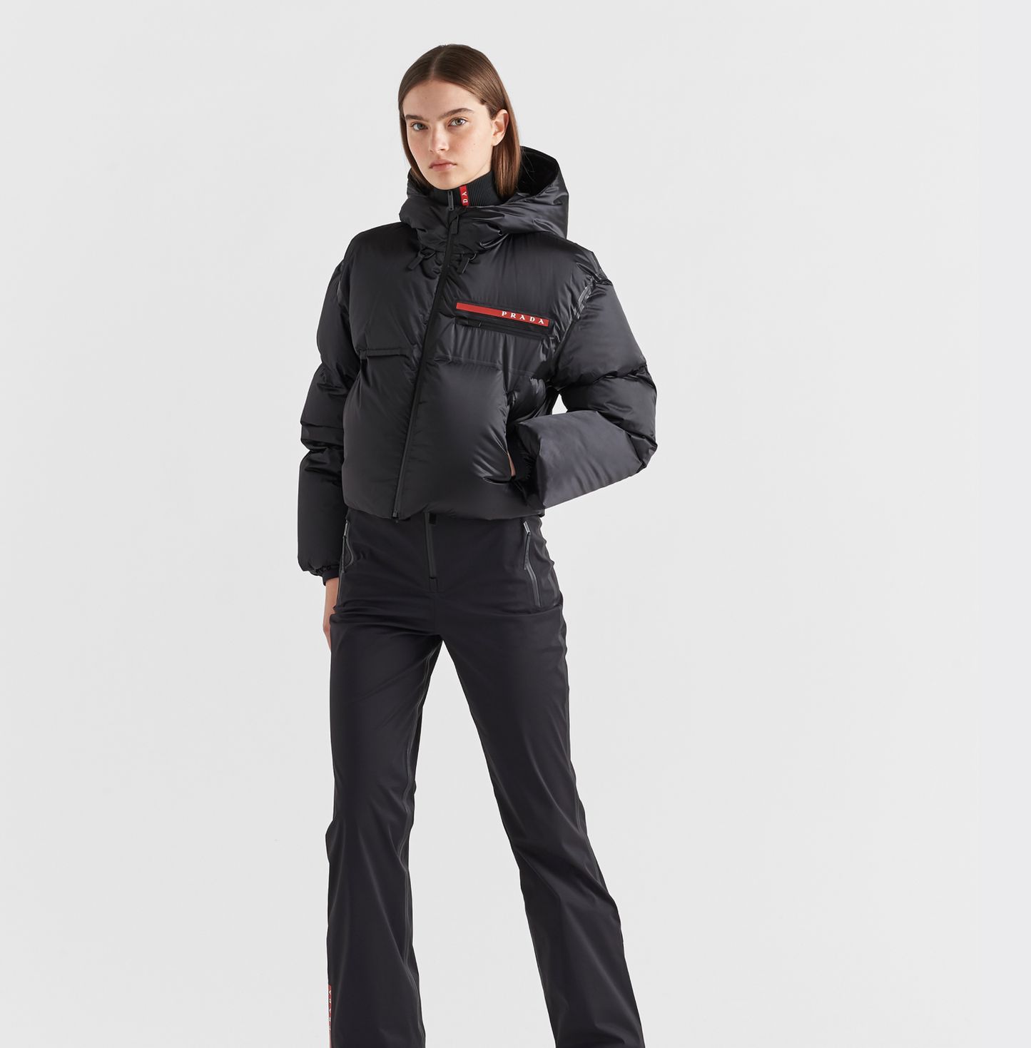 PRADA CROPPED TECHNICAL NYLON DOWN JACKET