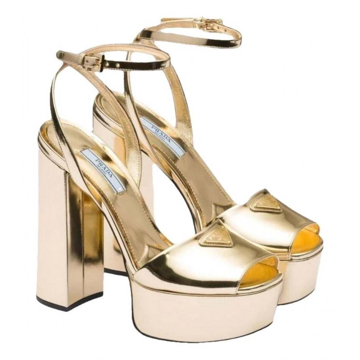 PRADA METALLIC GOLD PLATFORM SANDALS